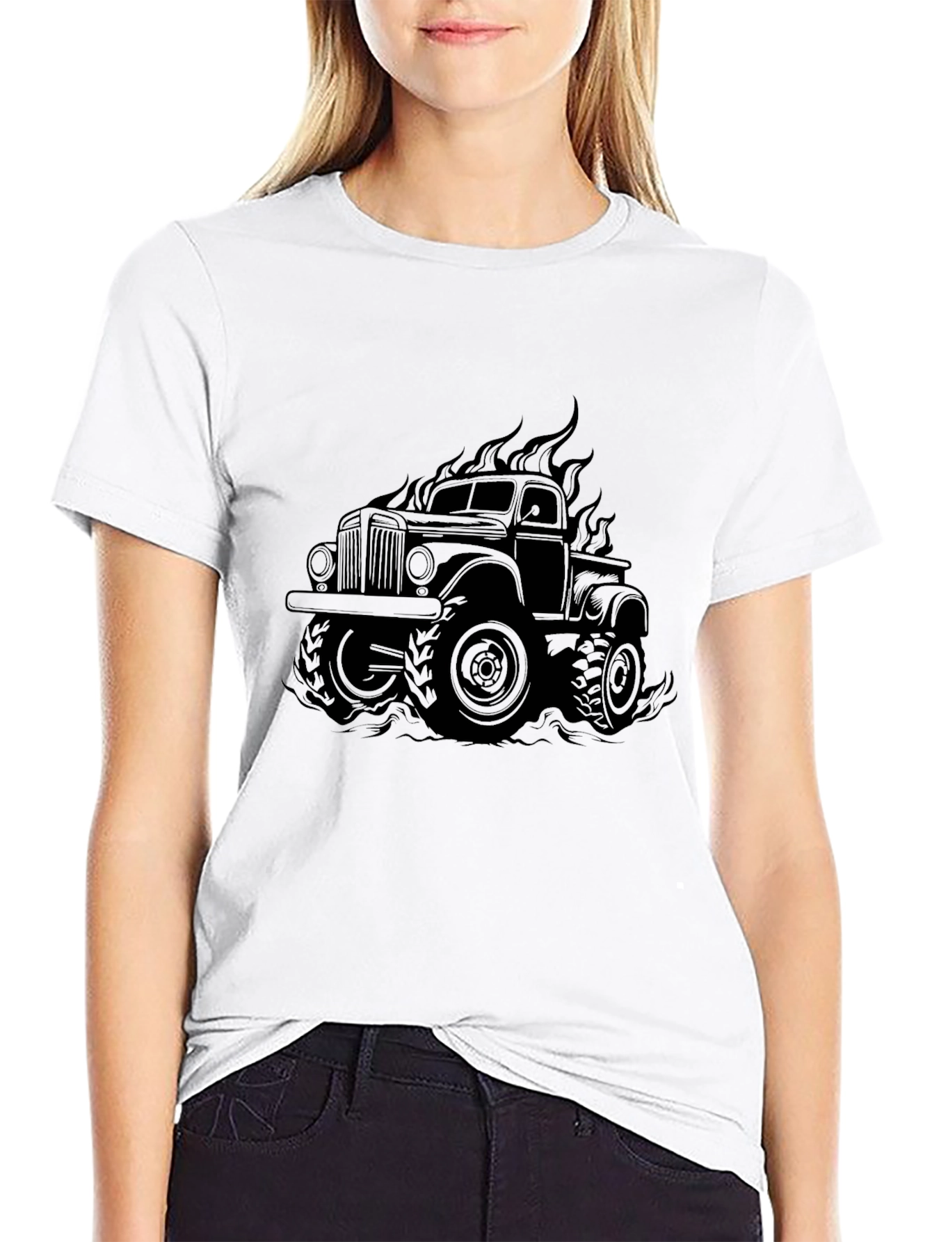 Black Monster Truck Flames Graphic Tee
