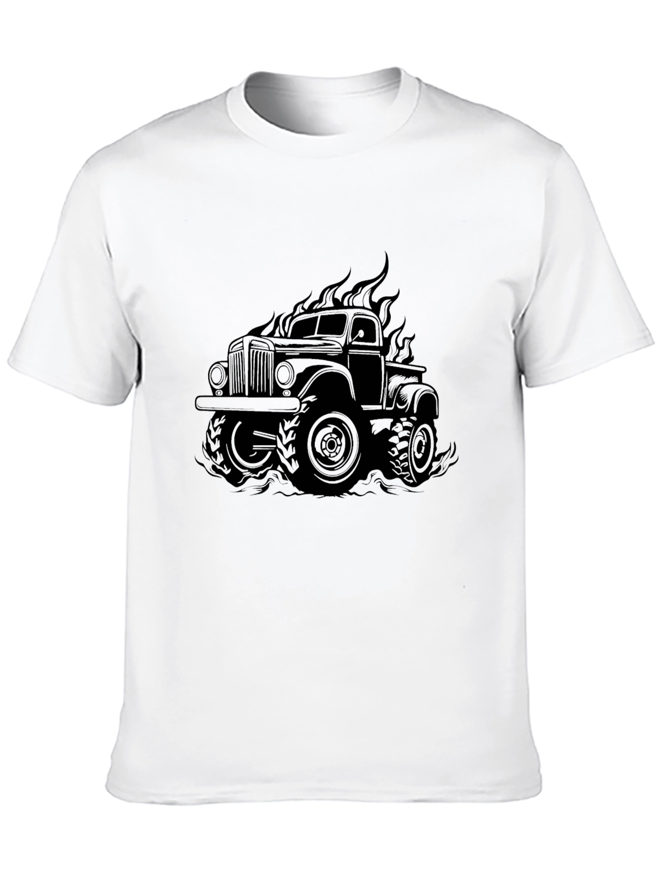 Black Monster Truck Flames Graphic Tee