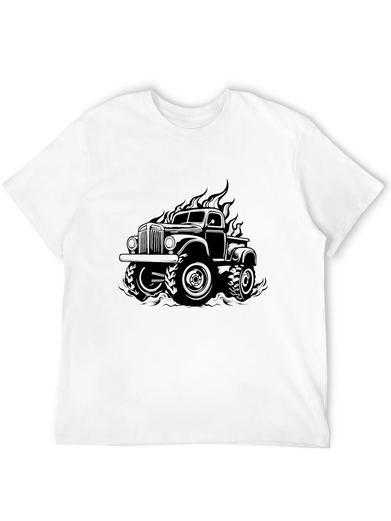 Black Monster Truck Flames Graphic Tee