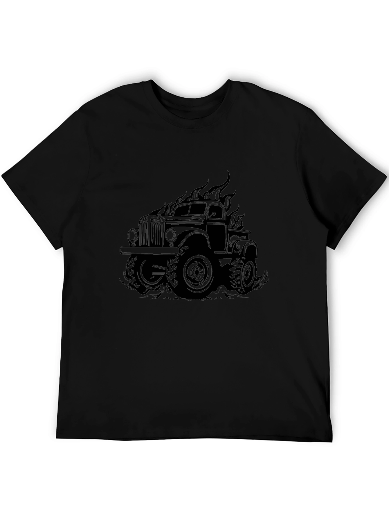 Black Monster Truck Flames Graphic Tee