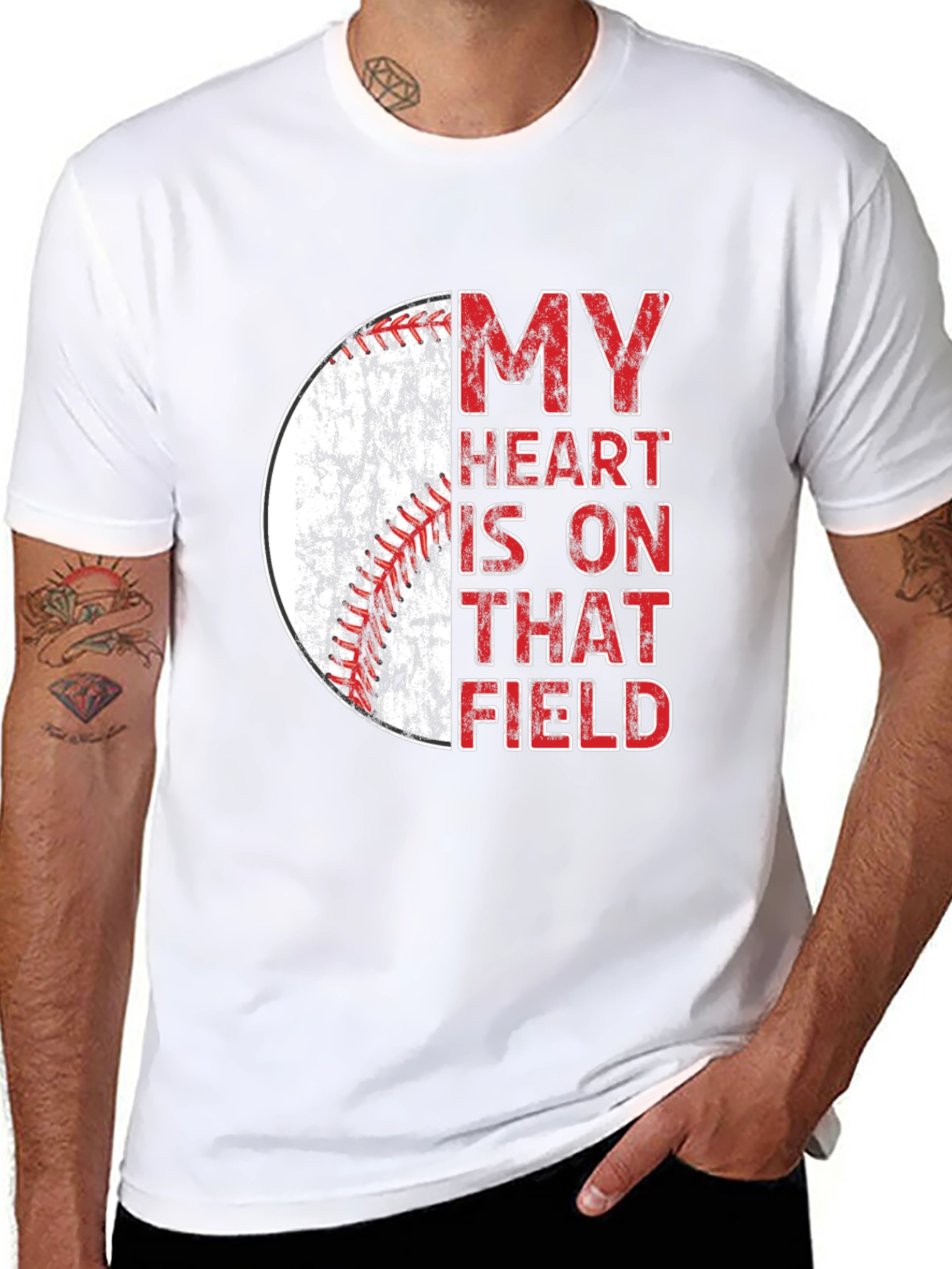 Baseball Heart Field Graphic Tee - Black Cotton