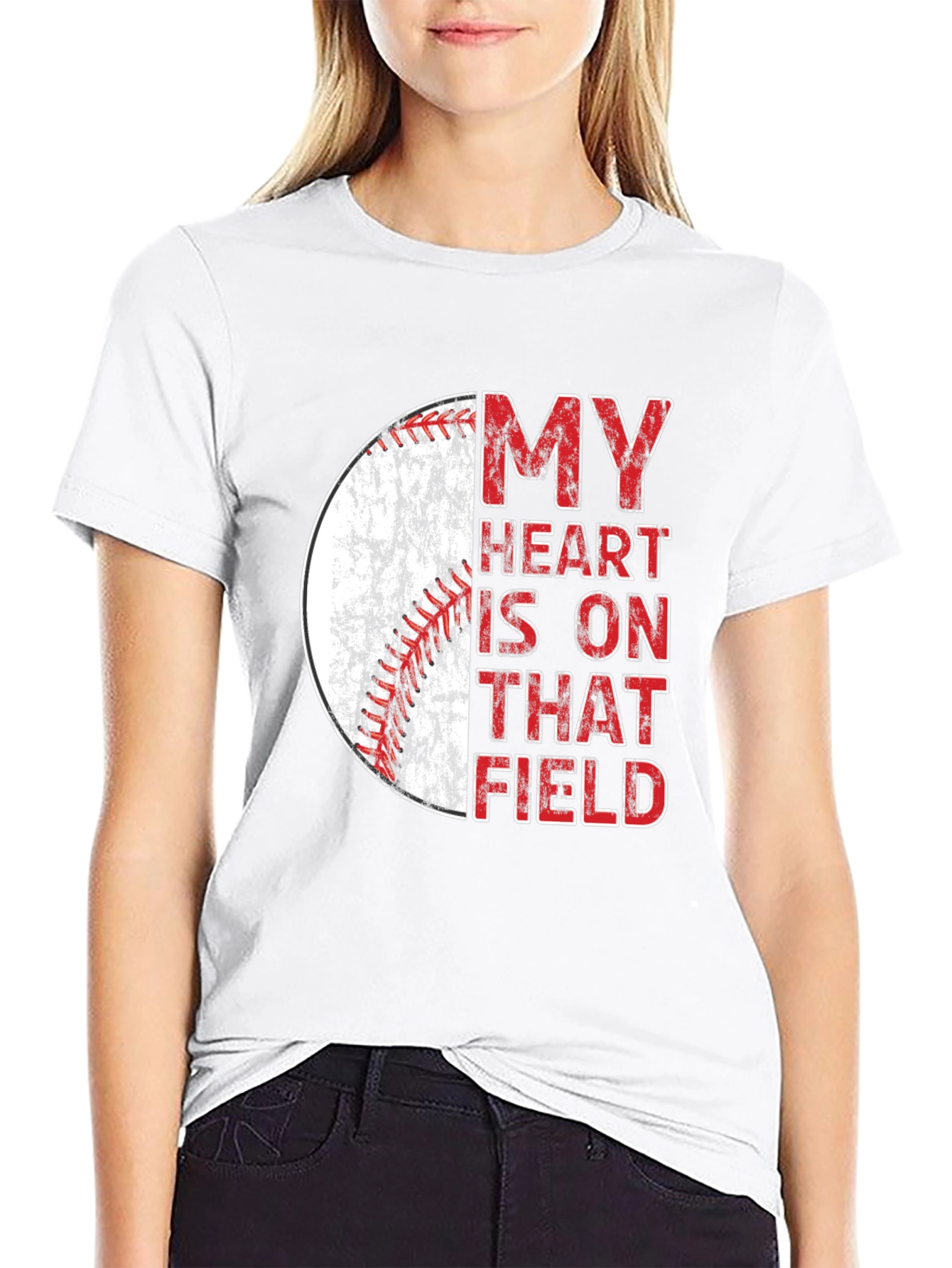 Baseball Heart Field Graphic Tee - Black Cotton