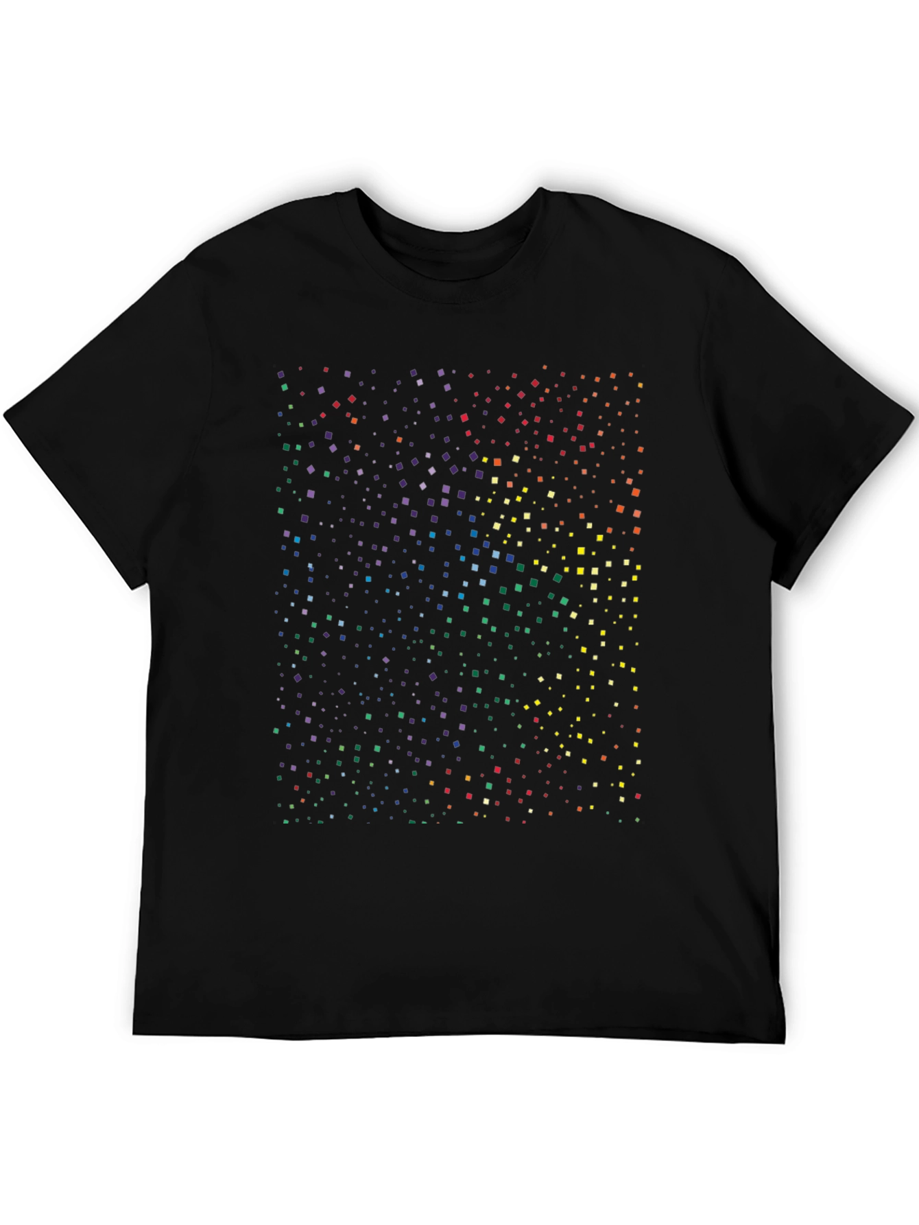 Rainbow Pixel Square Print Black T-Shirt