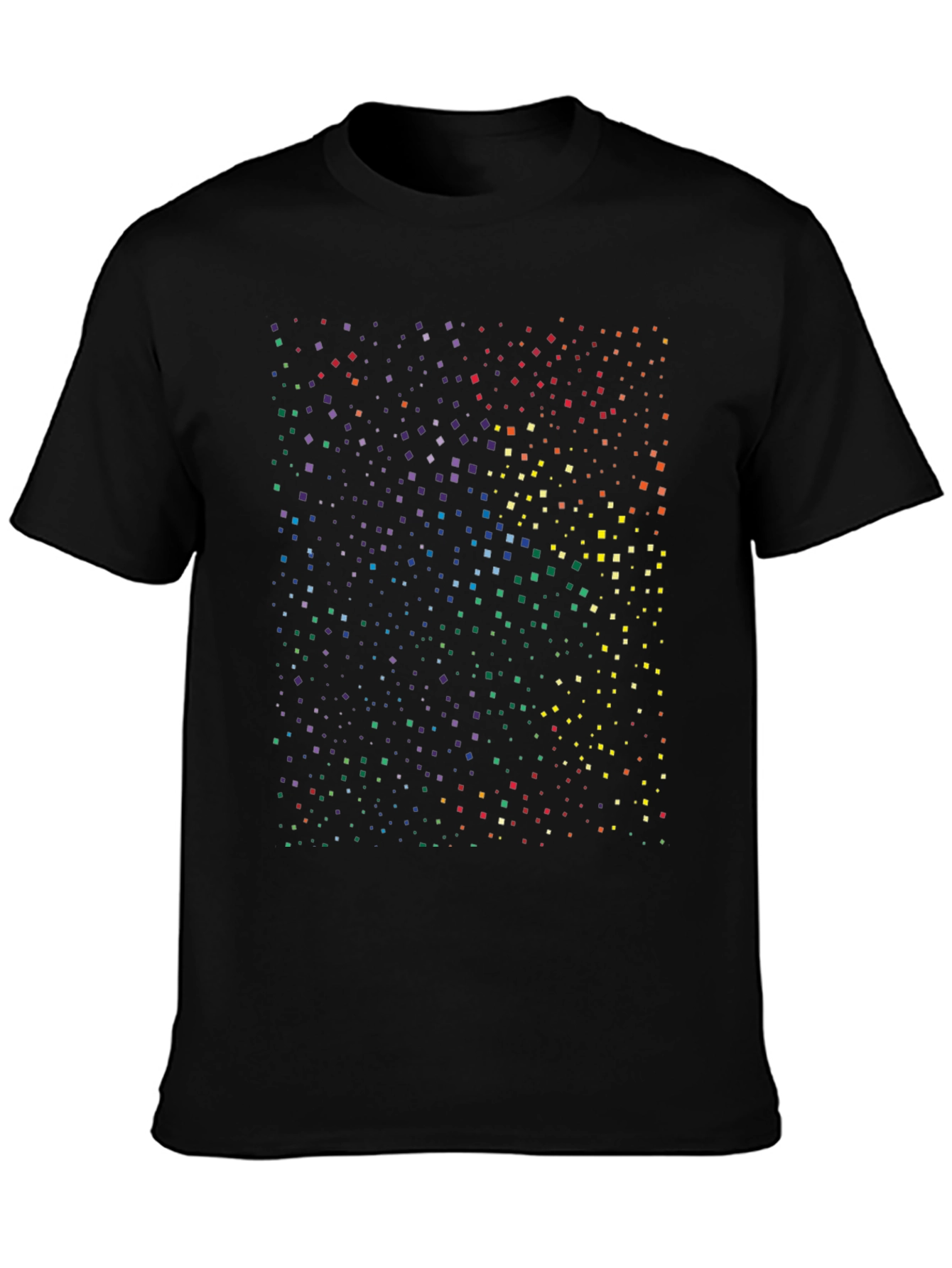 Rainbow Pixel Square Print Black T-Shirt