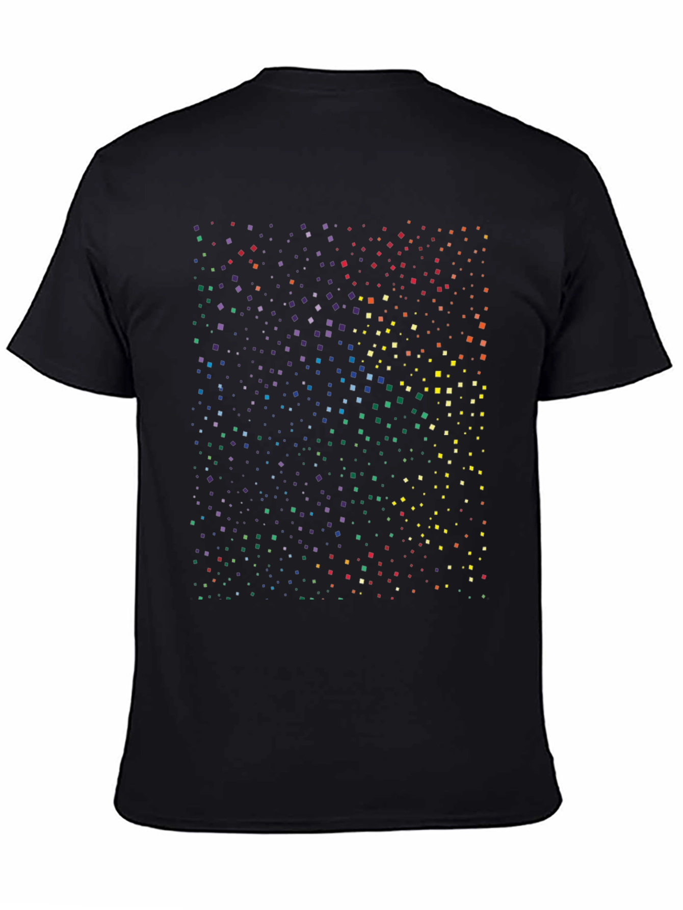 Rainbow Pixel Square Print Black T-Shirt