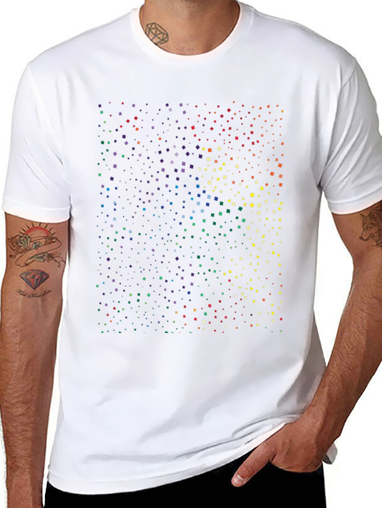 Rainbow Pixel Square Print Black T-Shirt