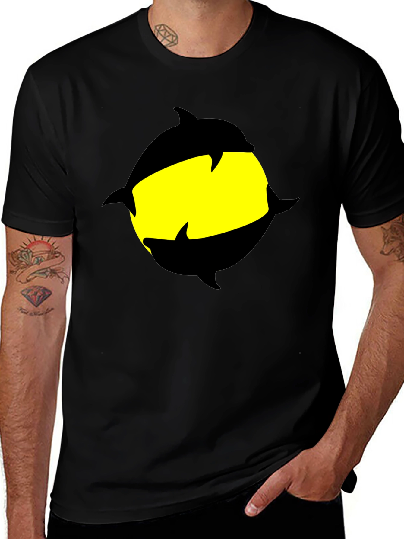 Dolphin Circle Graphic Black T-Shirt