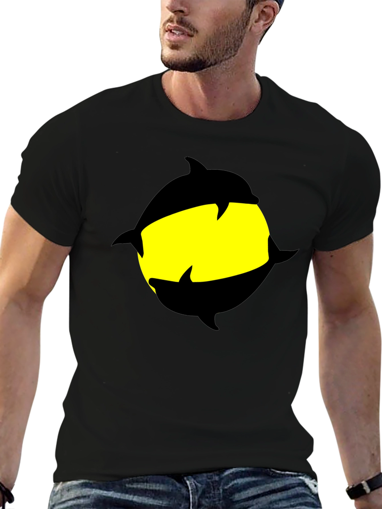 Dolphin Circle Graphic Black T-Shirt