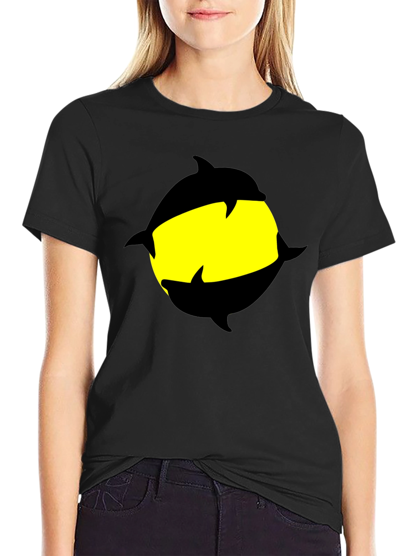Dolphin Circle Graphic Black T-Shirt