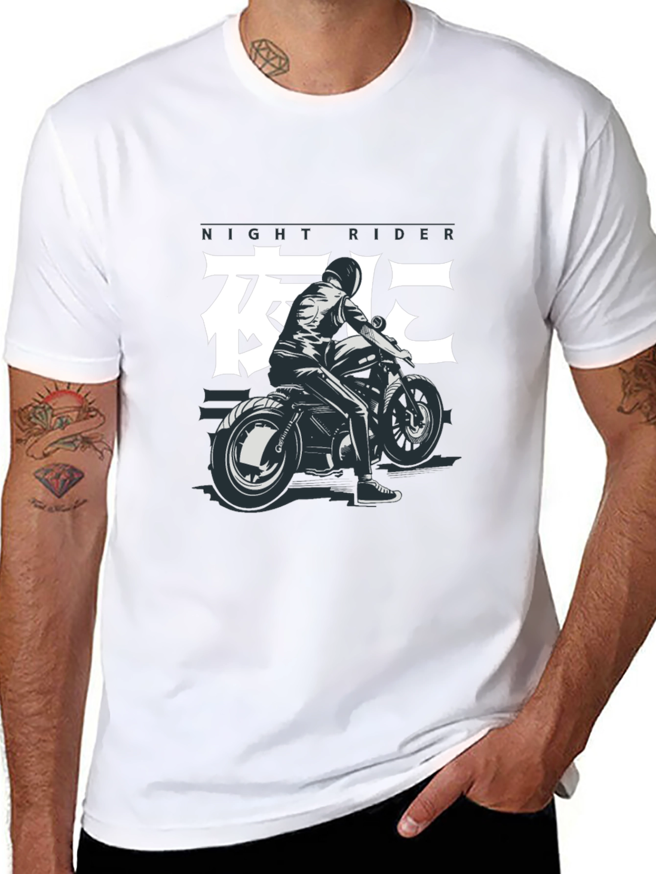 Night Rider Graphic Tee - Black Motorcycle T-Shirt