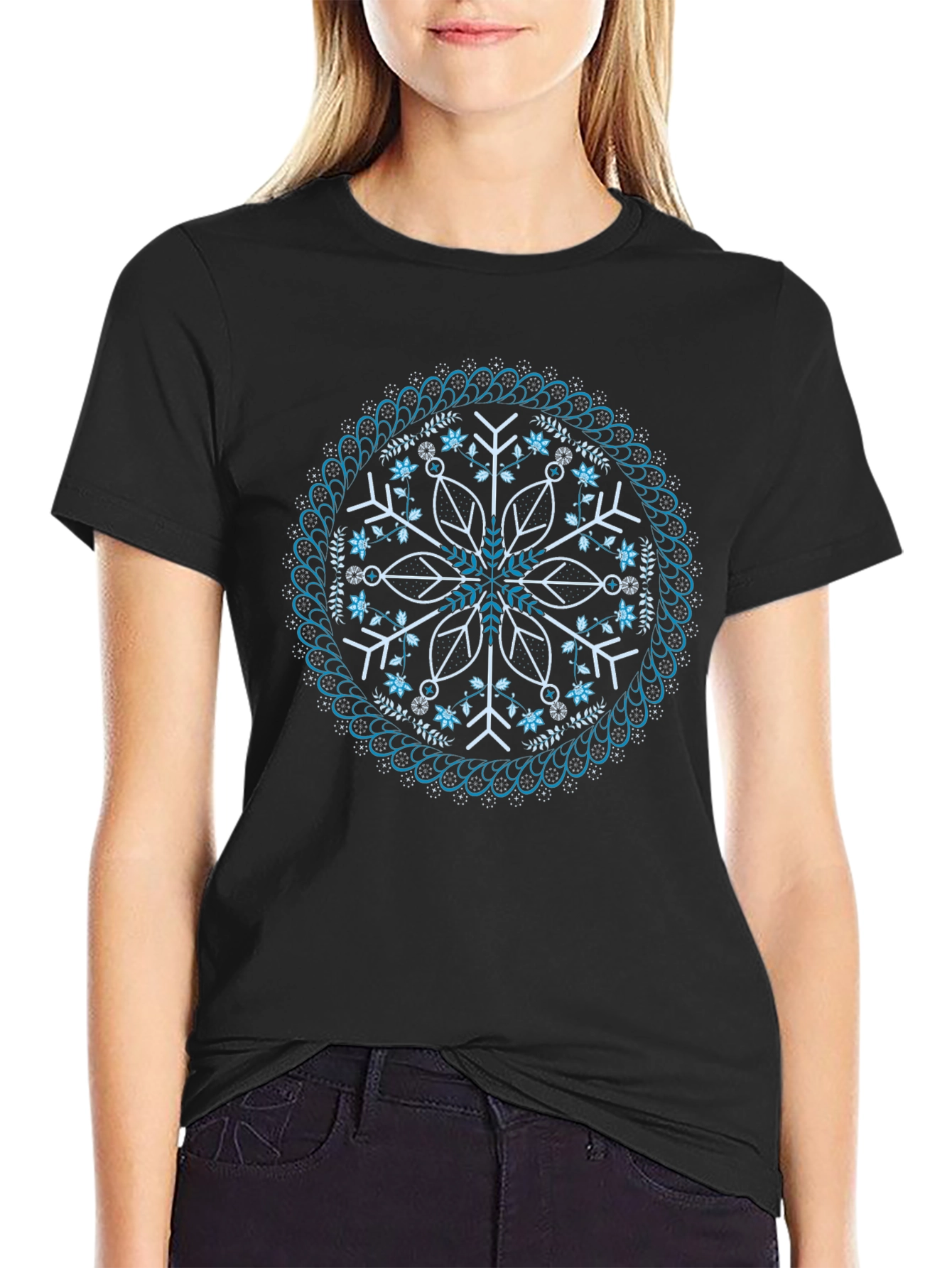 Black Snowflake Mandala Graphic Tee
