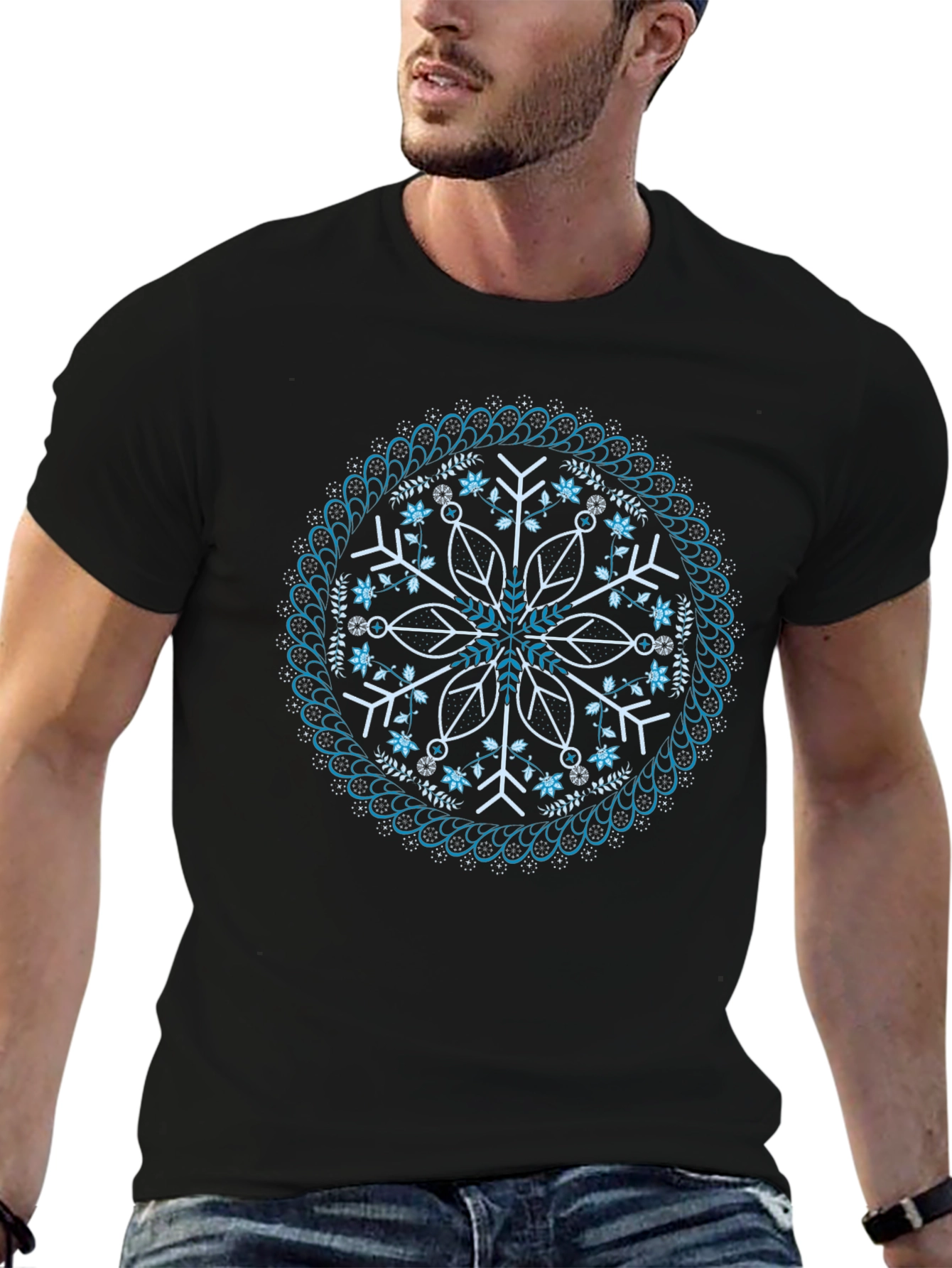 Black Snowflake Mandala Graphic Tee