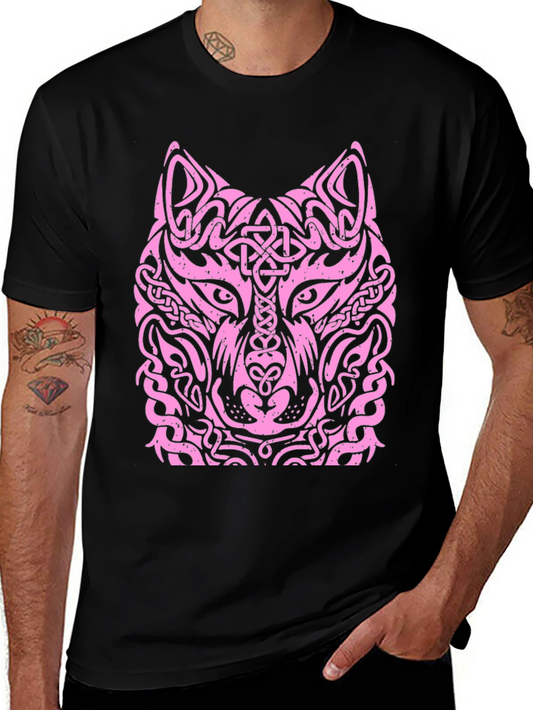 Wolf Head Graphic Tee - Unique Tribal Design
