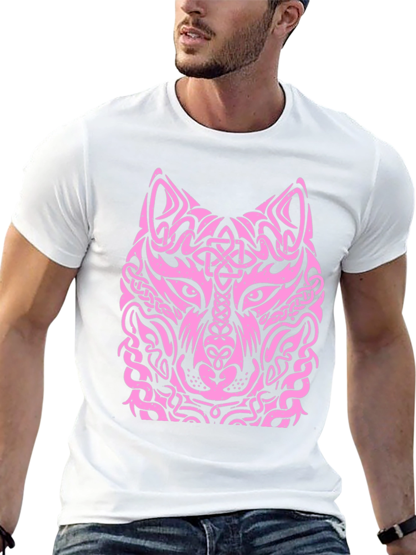 Wolf Head Graphic Tee - Unique Tribal Design