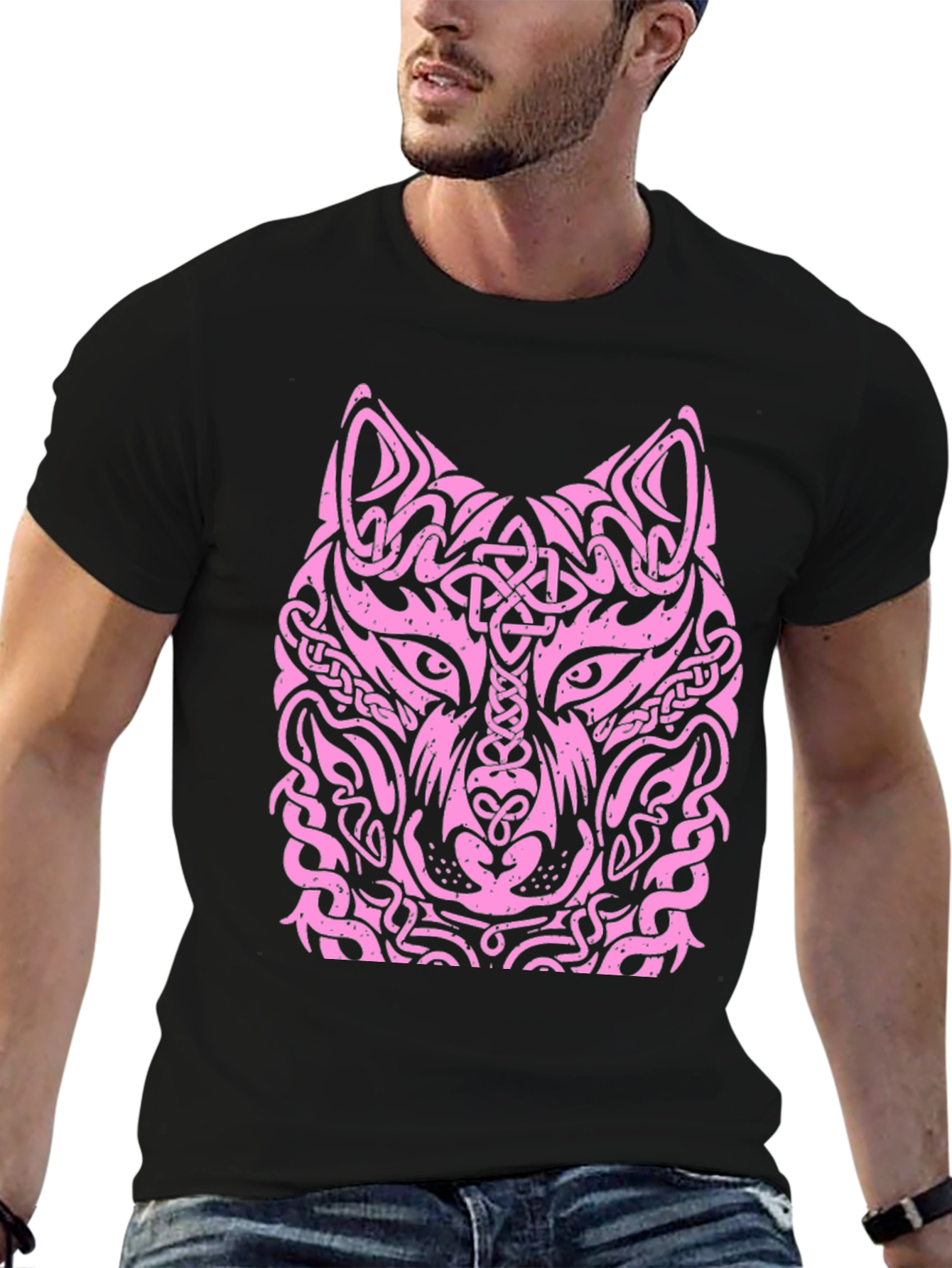 Wolf Head Graphic Tee - Unique Tribal Design