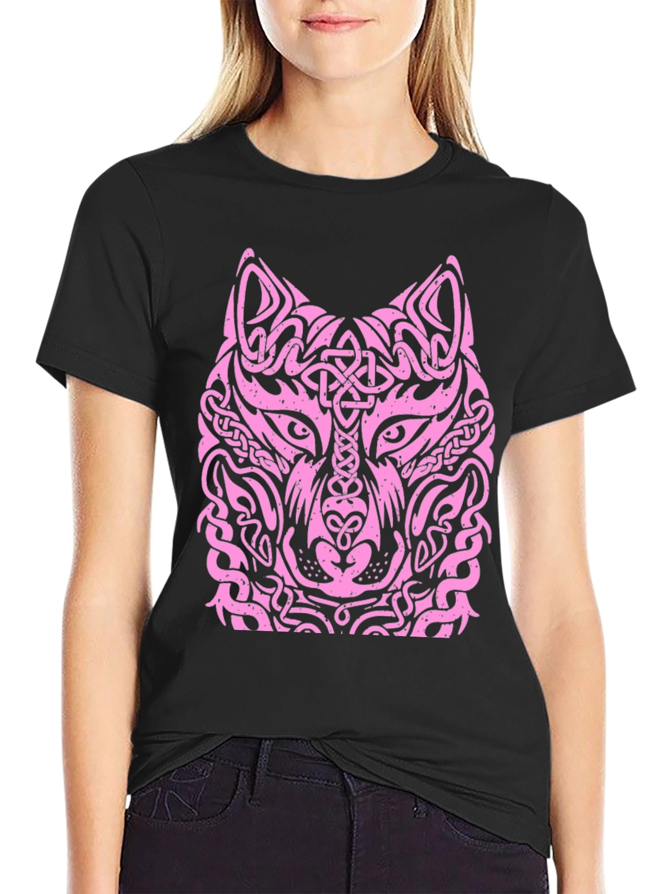 Wolf Head Graphic Tee - Unique Tribal Design