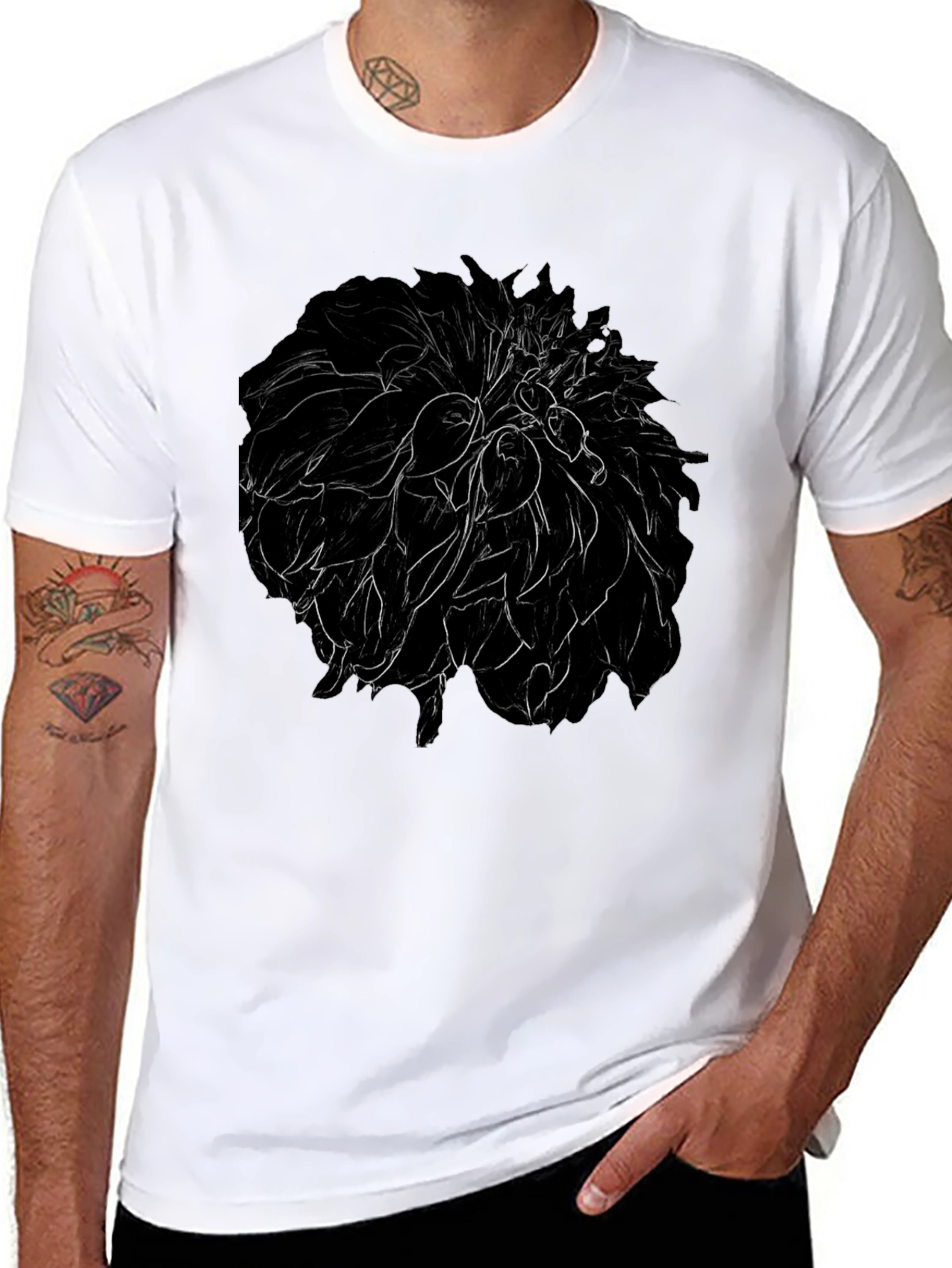 Floral Sketch Mens Black T-Shirt