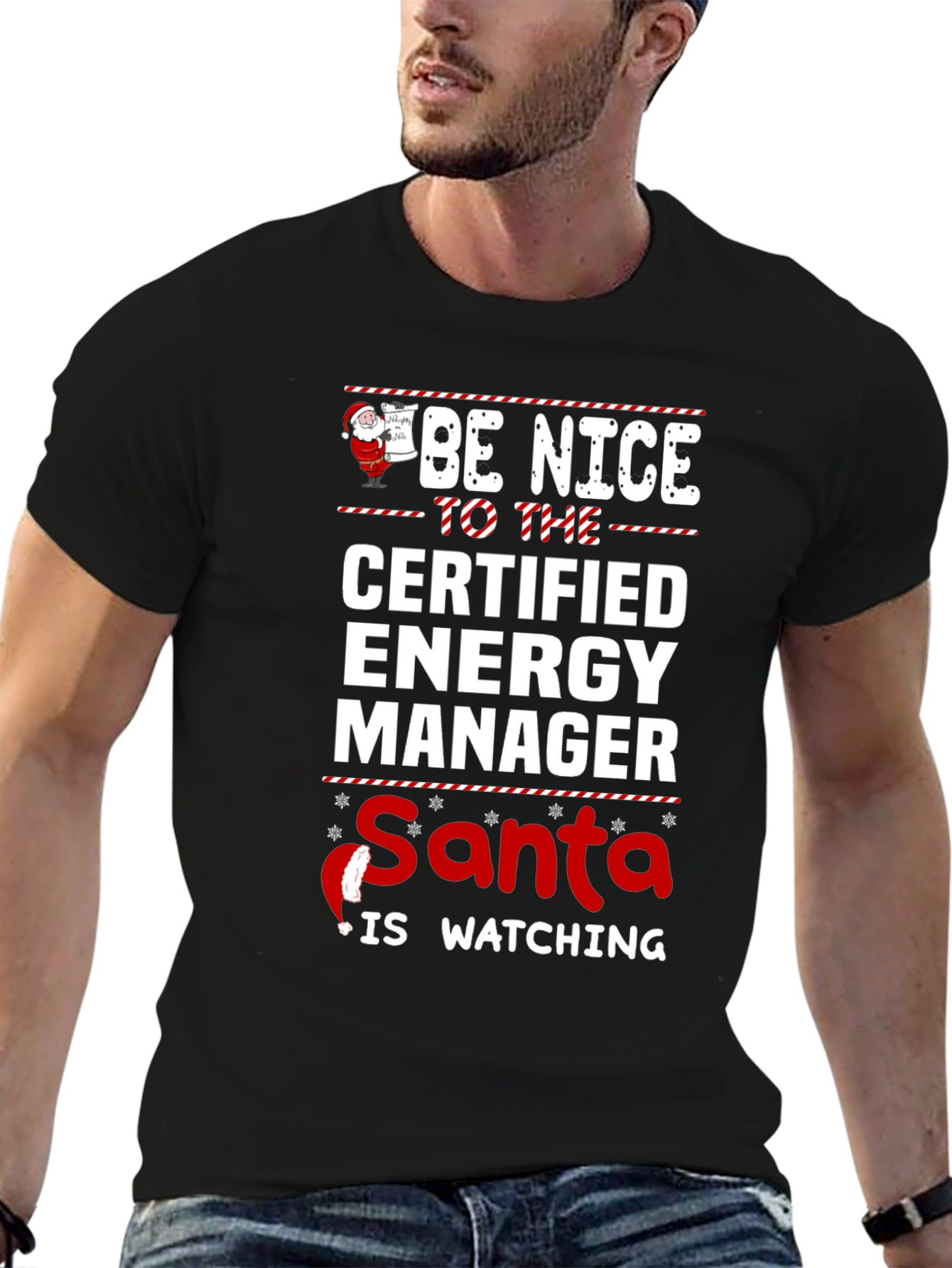 Be Nice Certified Energy Manager Santa Watching T-Shirt