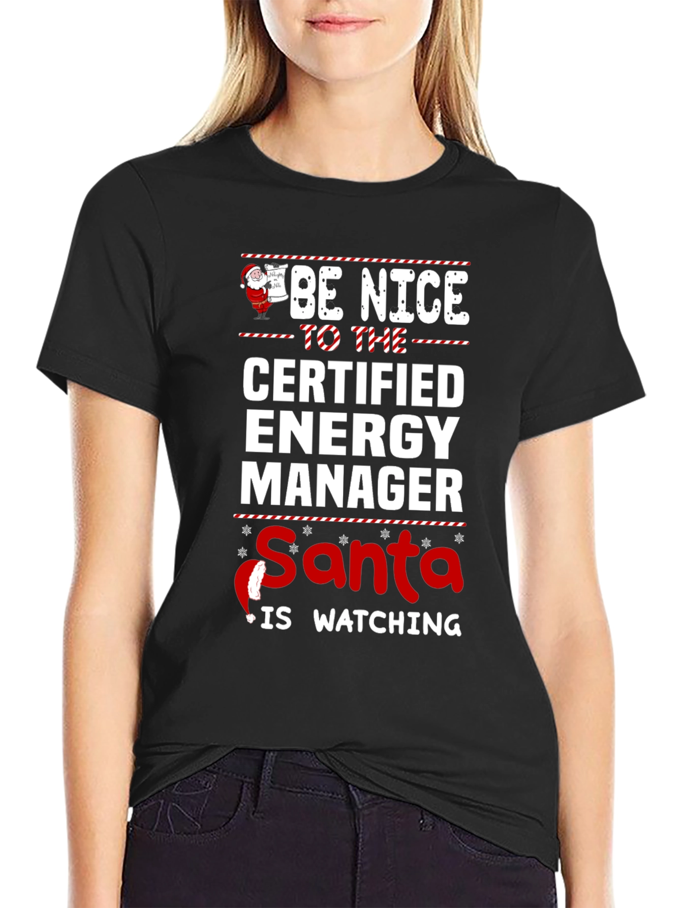 Be Nice Certified Energy Manager Santa Watching T-Shirt