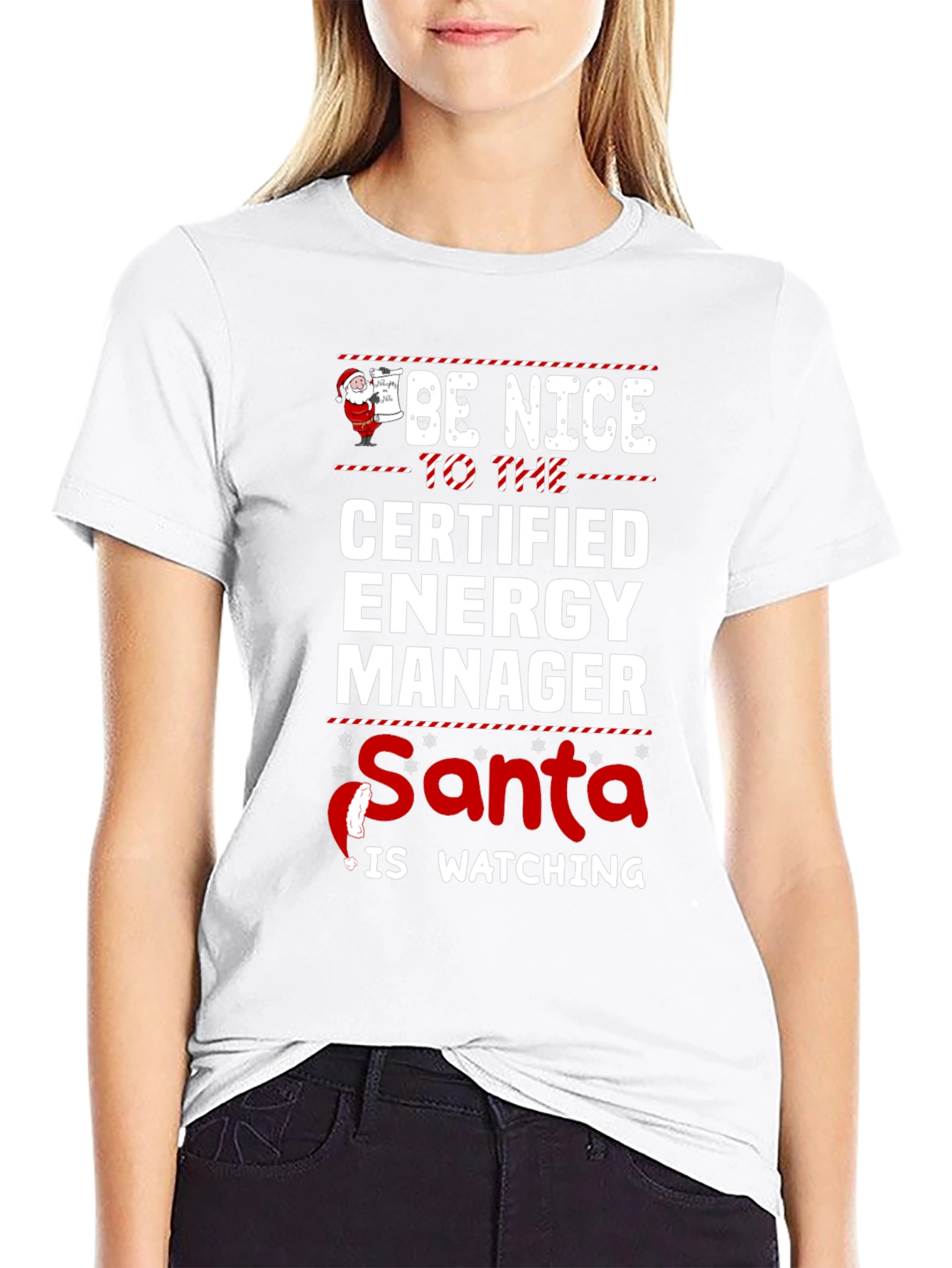 Be Nice Certified Energy Manager Santa Watching T-Shirt