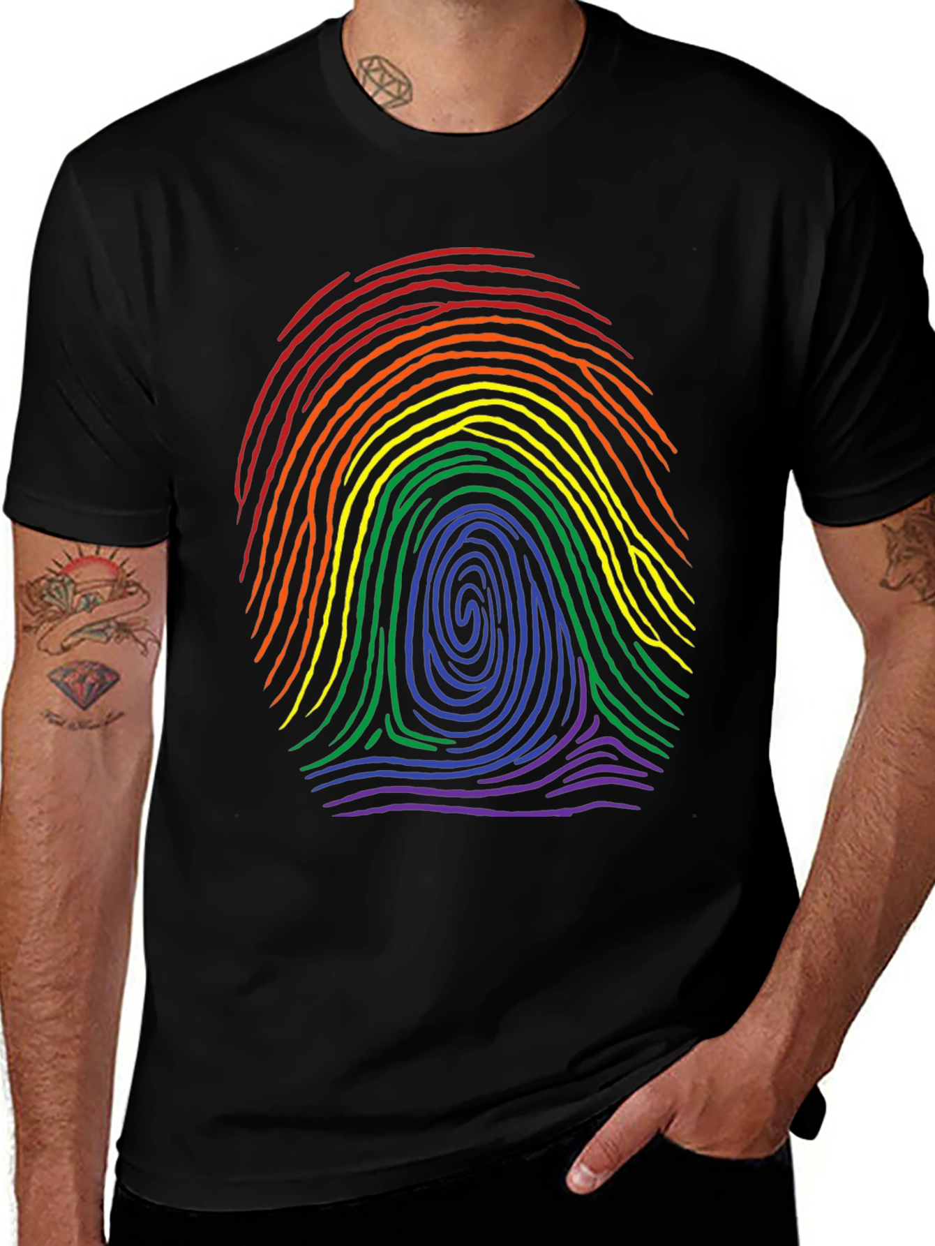 LGBTQ Rainbow Fingerprint Black T-Shirt