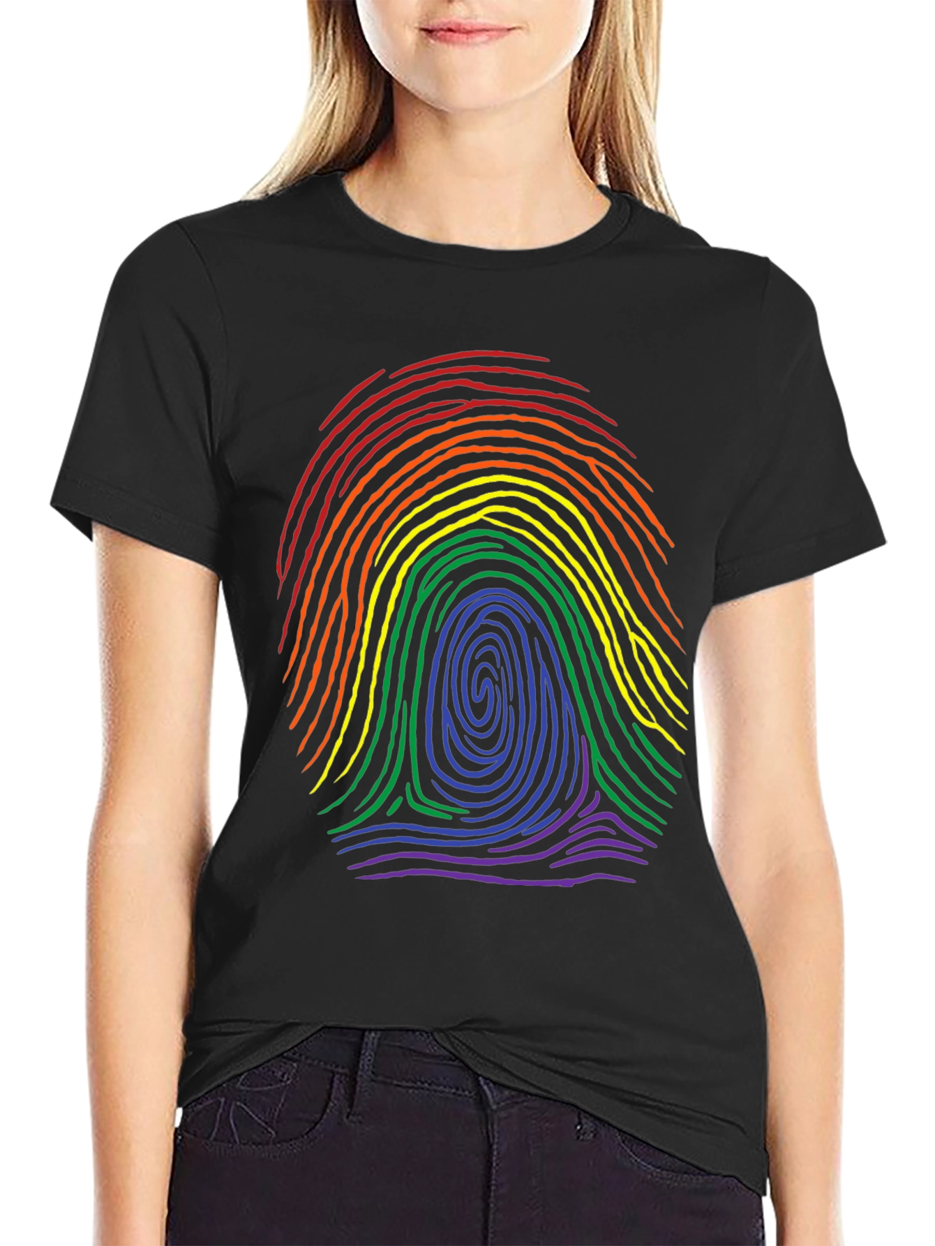 LGBTQ Rainbow Fingerprint Black T-Shirt