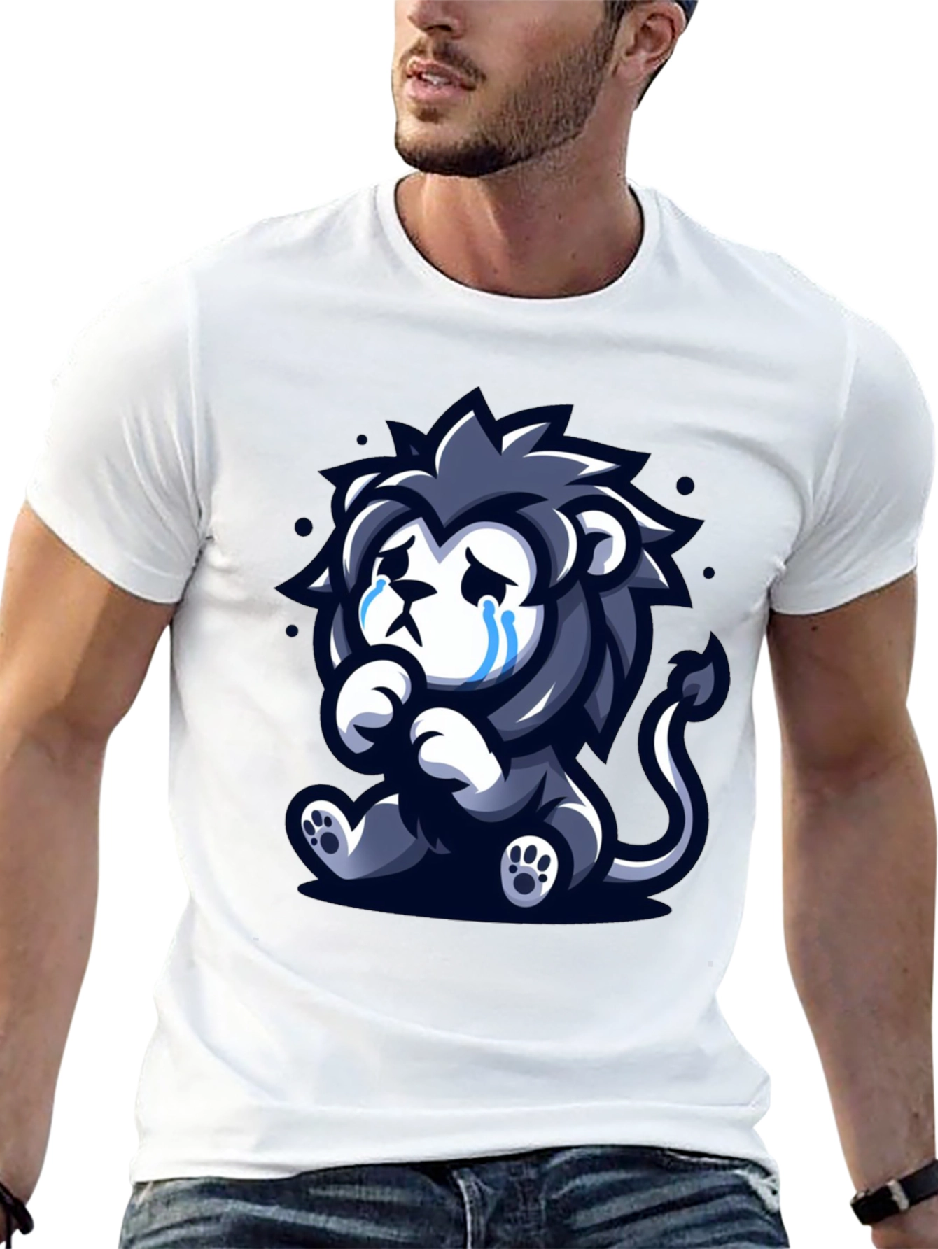 Sad Lion Graphic Tee - Black Cotton T-Shirt