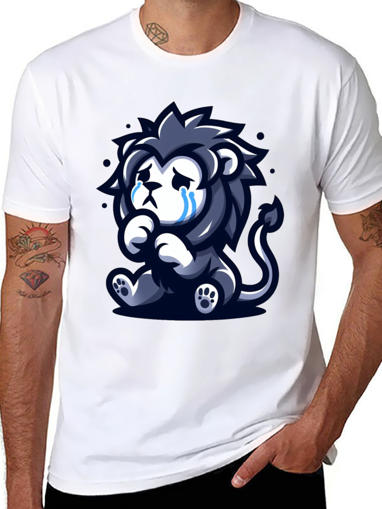 Sad Lion Graphic Tee - Black Cotton T-Shirt