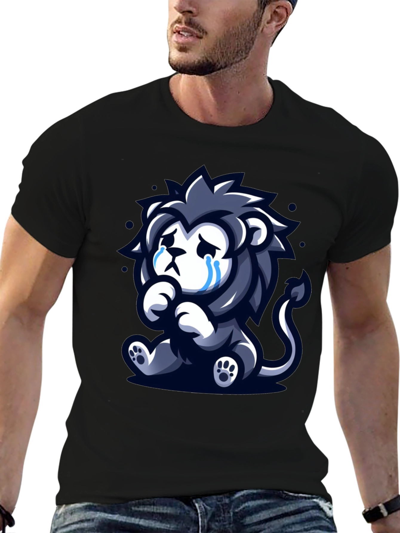 Sad Lion Graphic Tee - Black Cotton T-Shirt