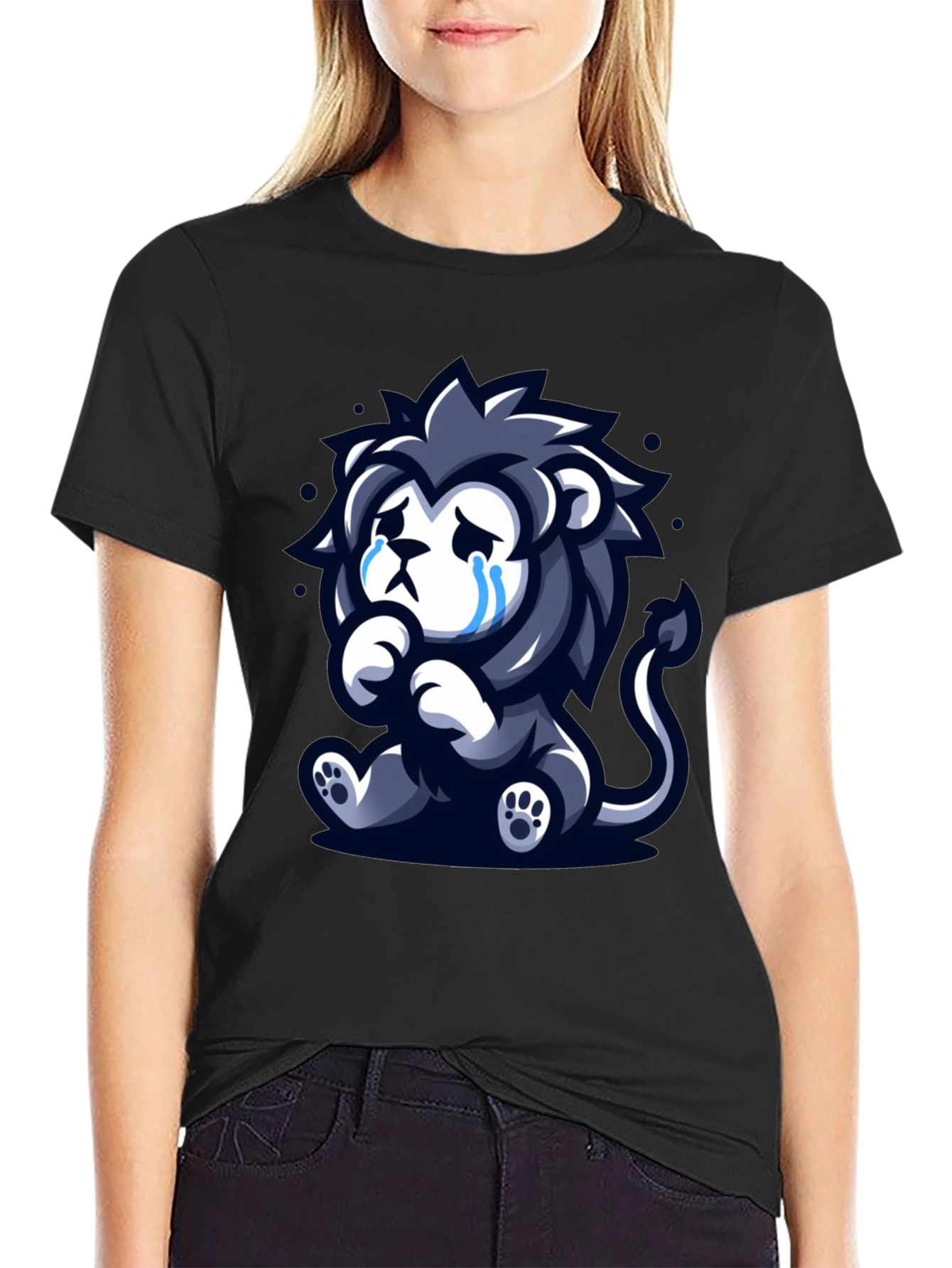 Sad Lion Graphic Tee - Black Cotton T-Shirt