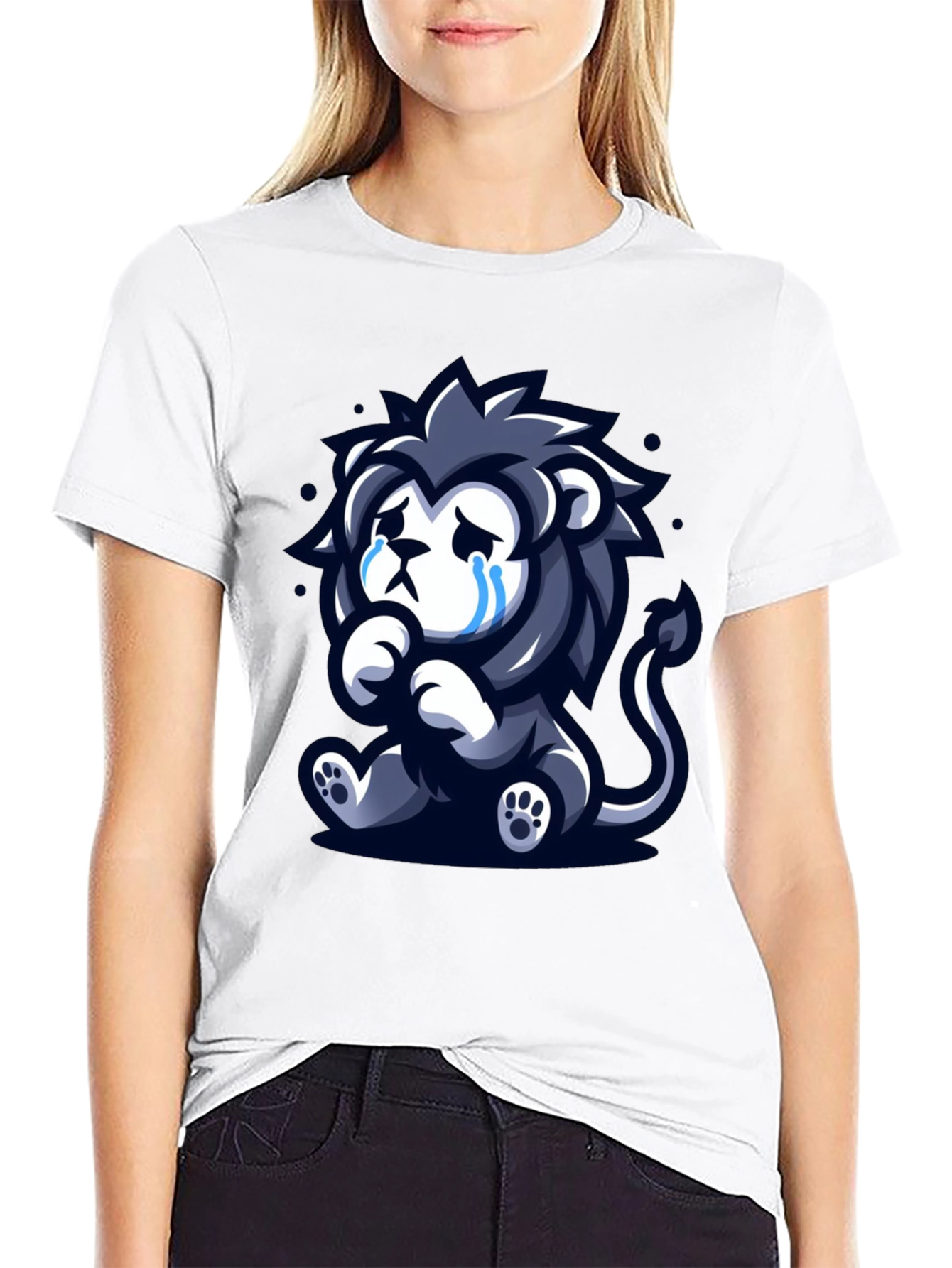 Sad Lion Graphic Tee - Black Cotton T-Shirt