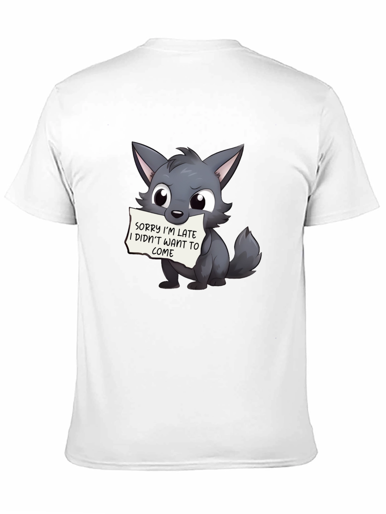 Cute Wolf Sorry Im Late Black T-Shirt