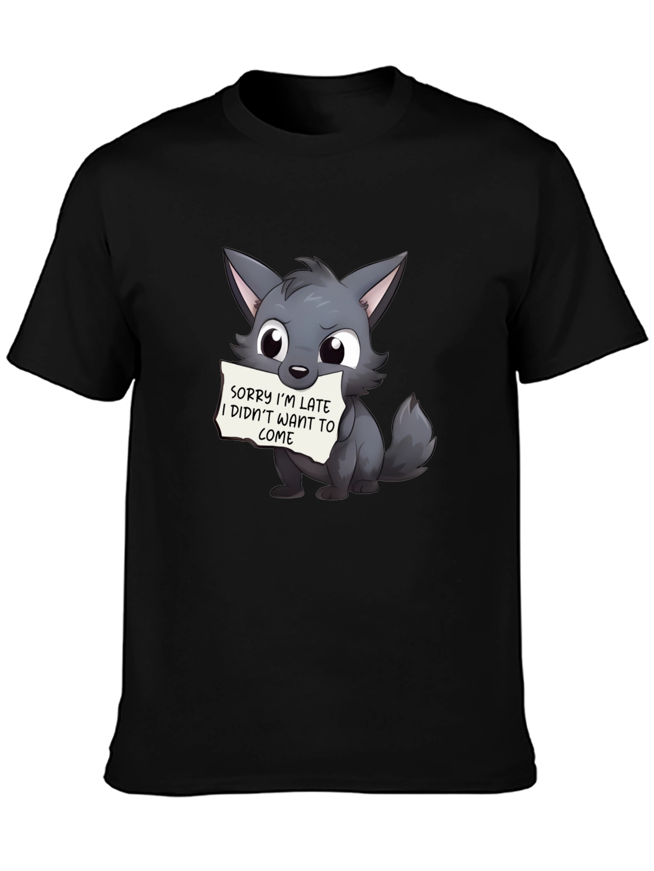 Cute Wolf Sorry Im Late Black T-Shirt