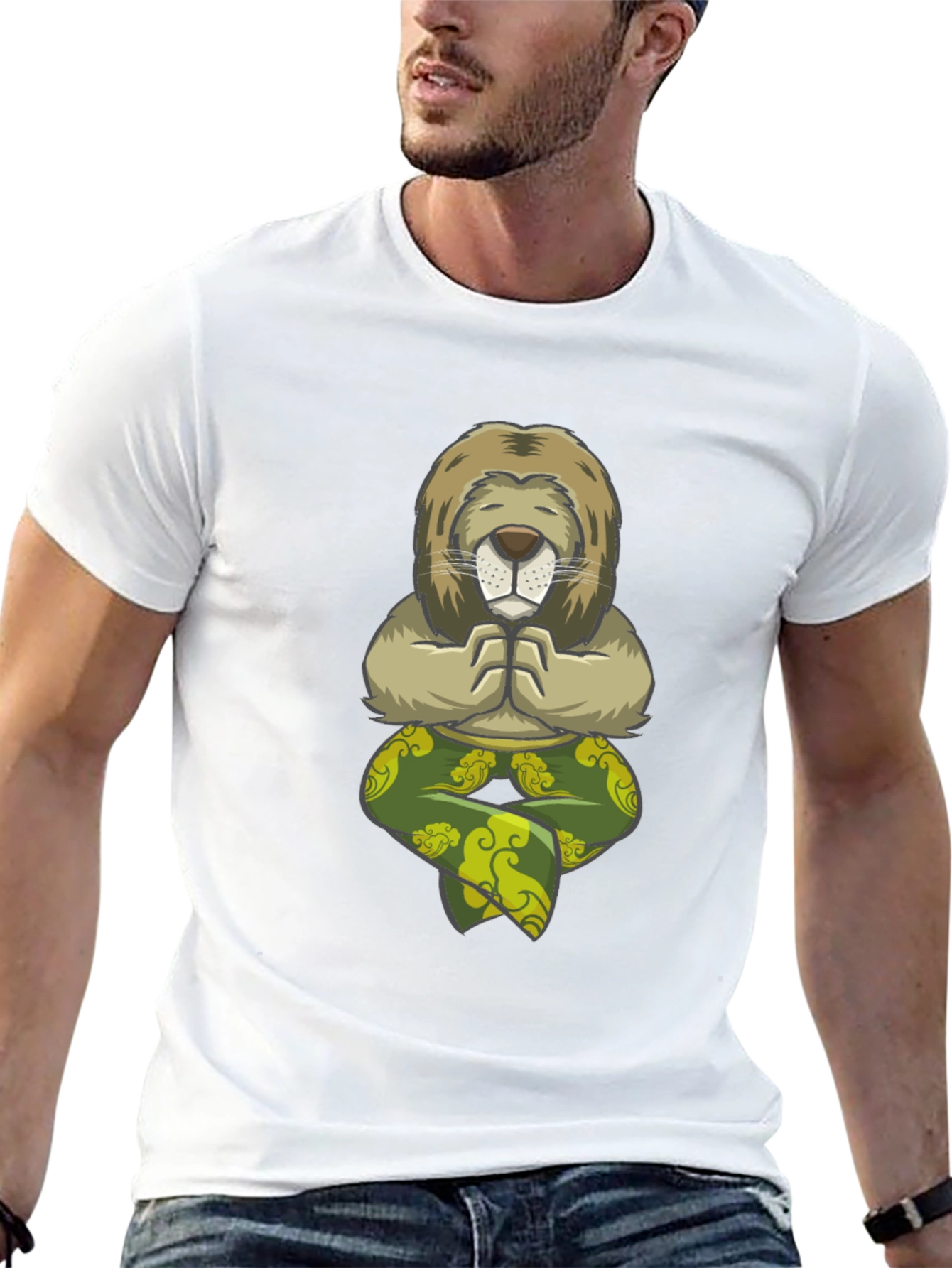Meditating Lion Graphic Tee - Black Cotton T-Shirt
