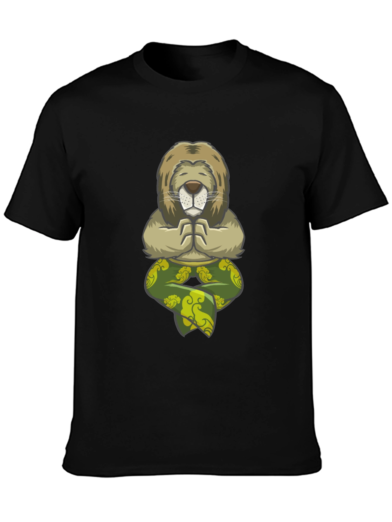 Meditating Lion Graphic Tee - Black Cotton T-Shirt