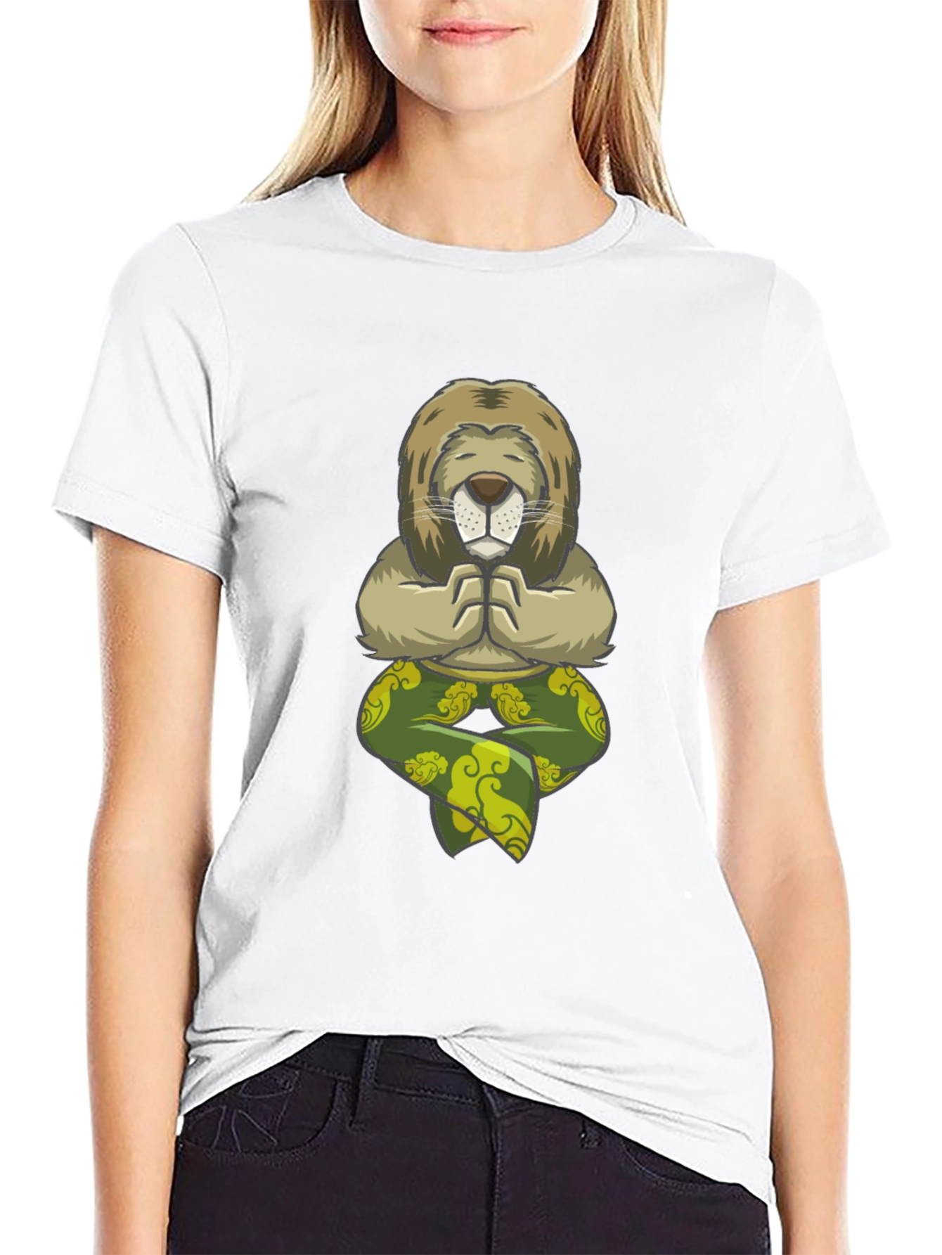 Meditating Lion Graphic Tee - Black Cotton T-Shirt