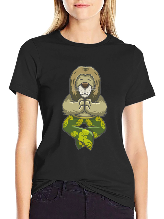 Meditating Lion Graphic Tee - Black Cotton T-Shirt