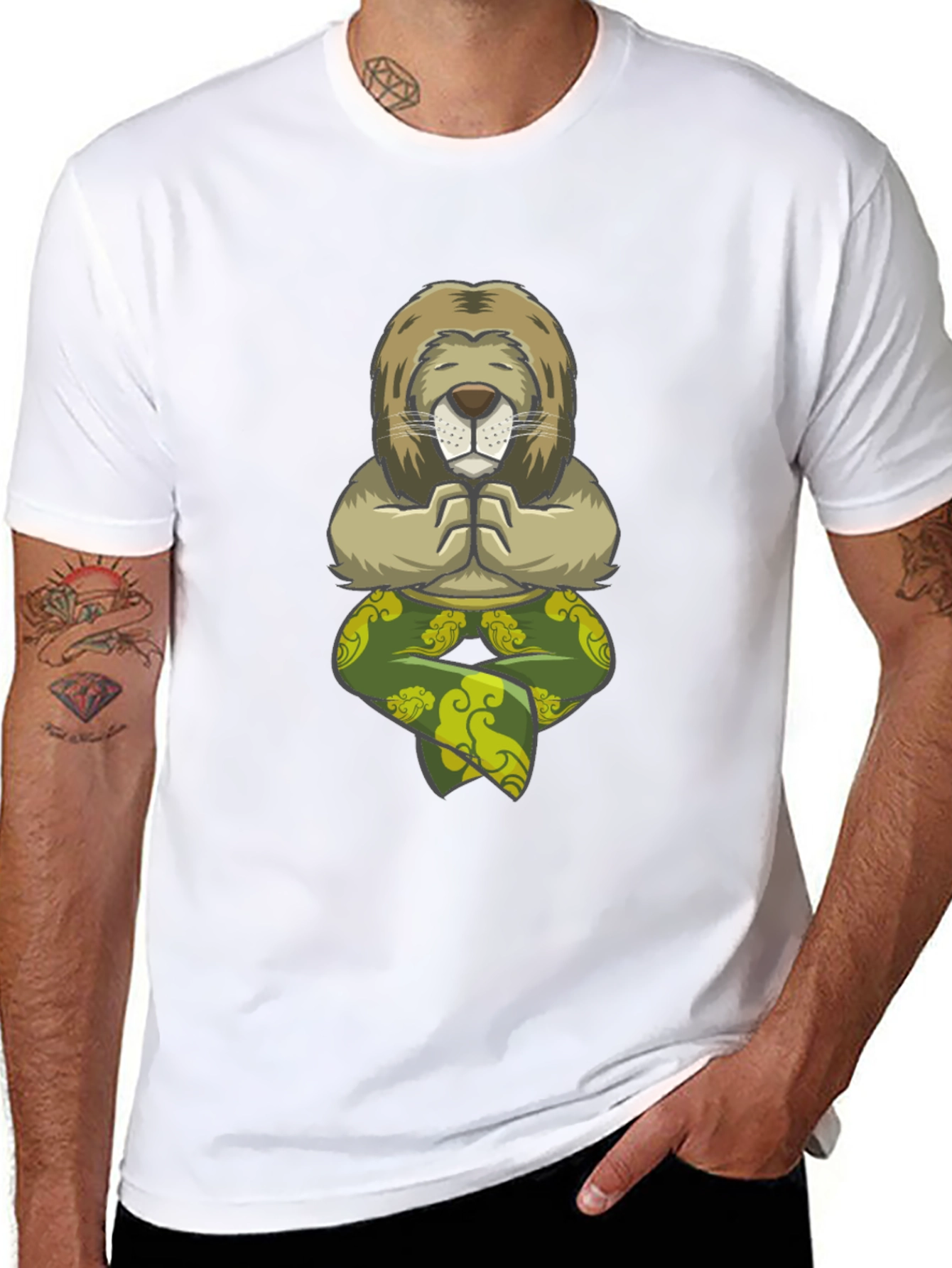Meditating Lion Graphic Tee - Black Cotton T-Shirt