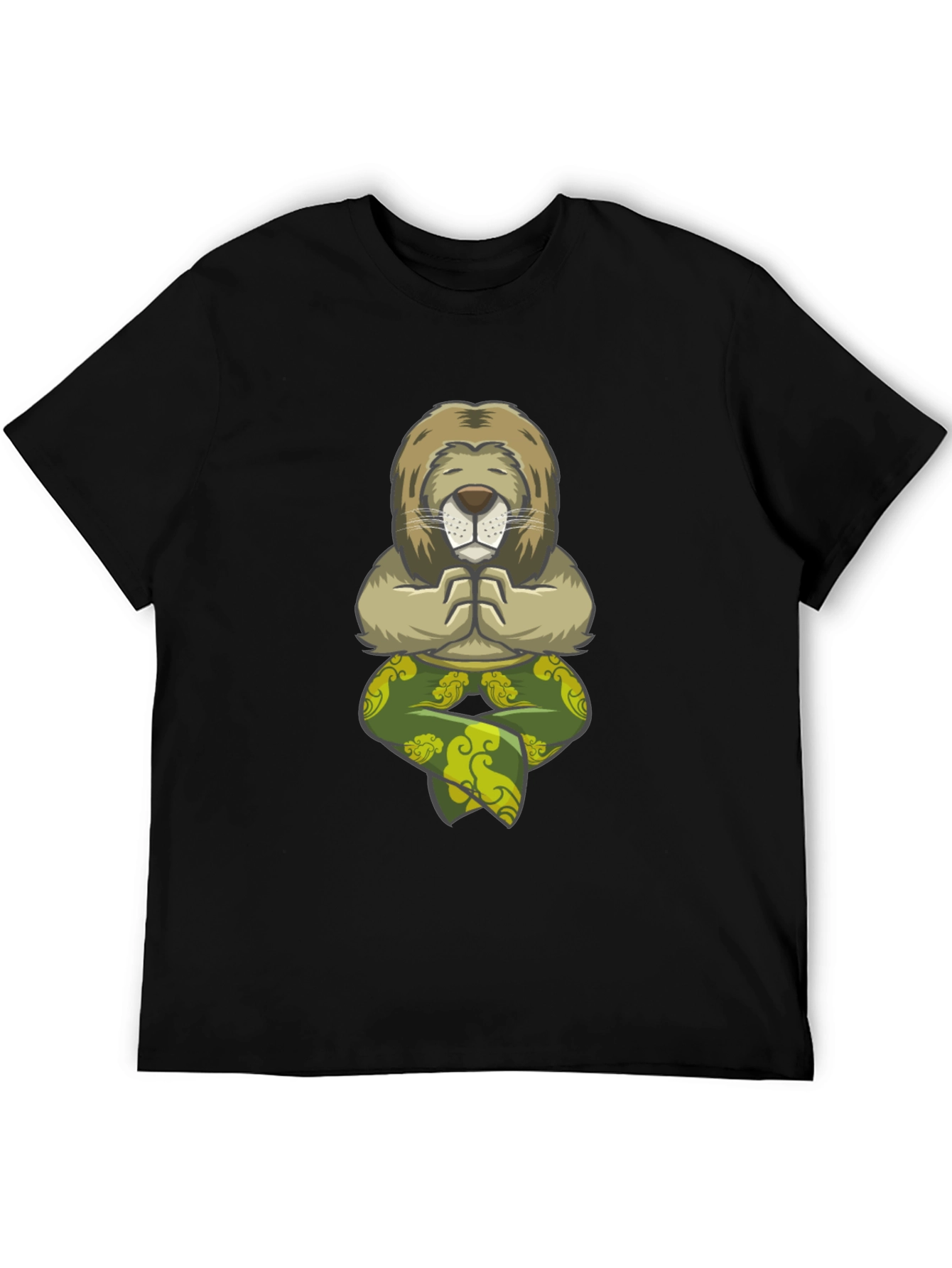 Meditating Lion Graphic Tee - Black Cotton T-Shirt