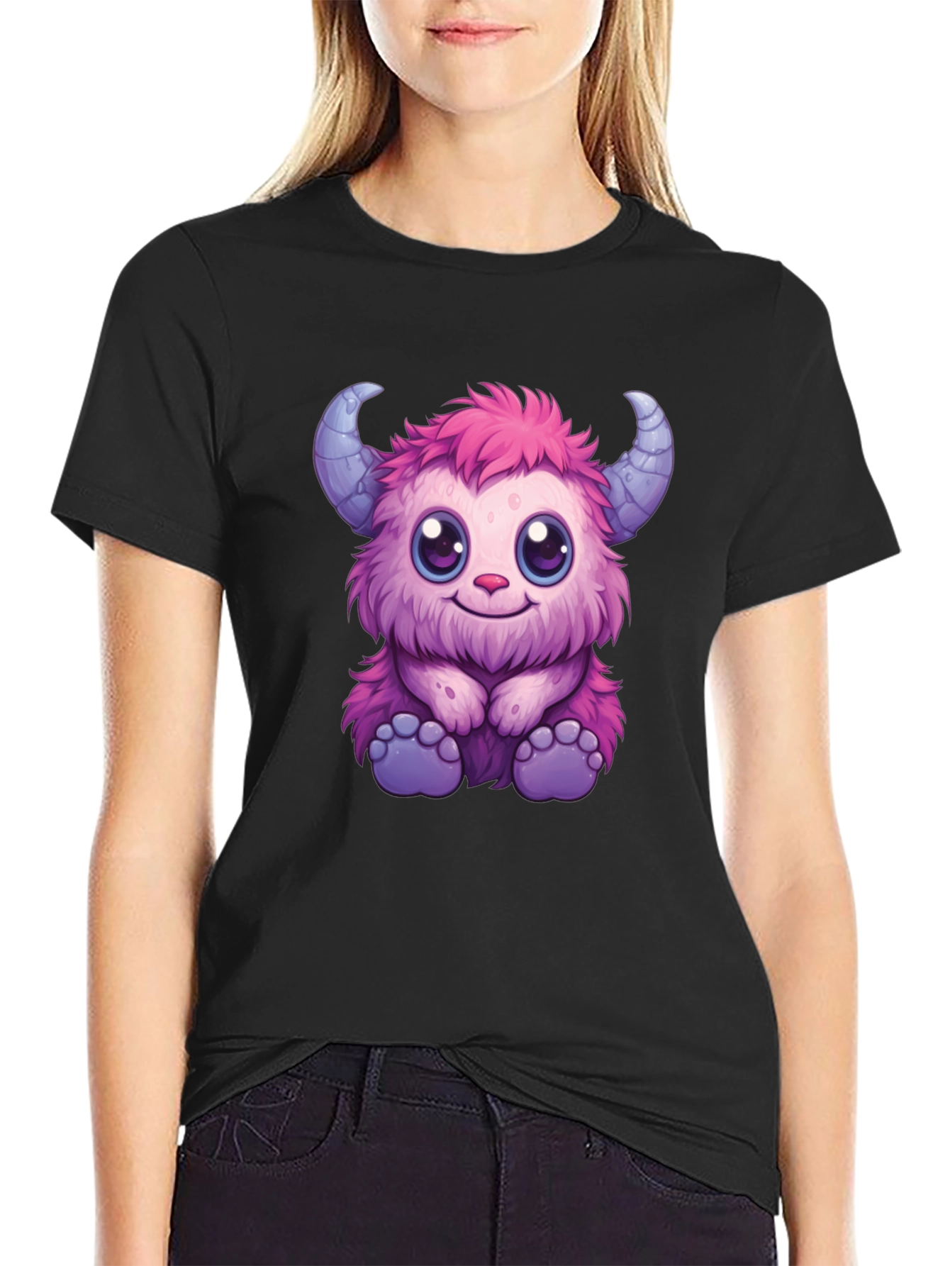 Cute Monster Graphic Tee - Black