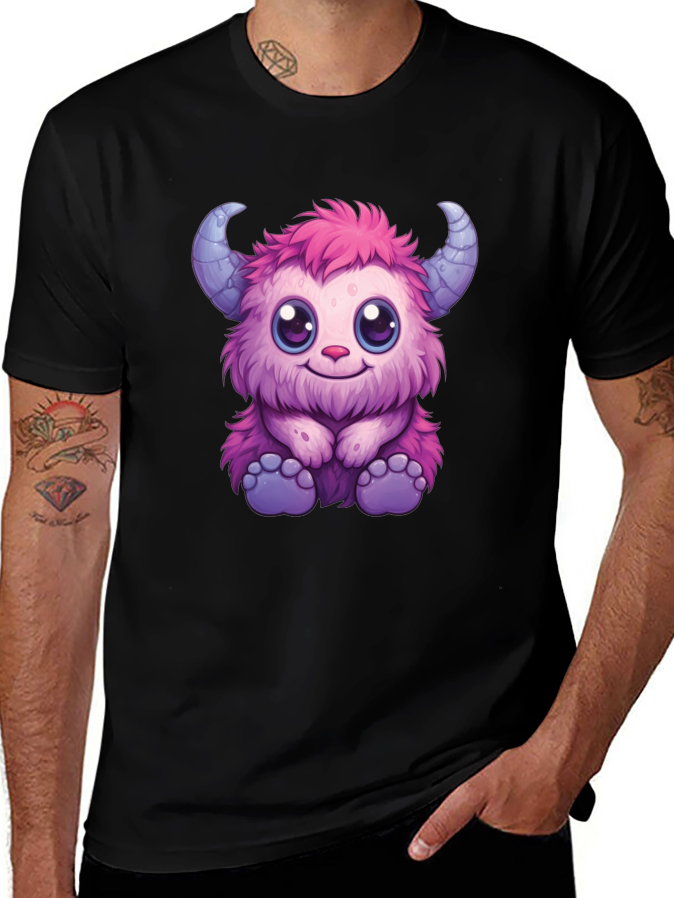 Cute Monster Graphic Tee - Black