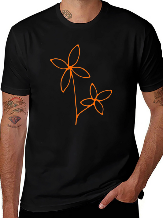 Floral Line Art T-Shirt - Casual Black Tee