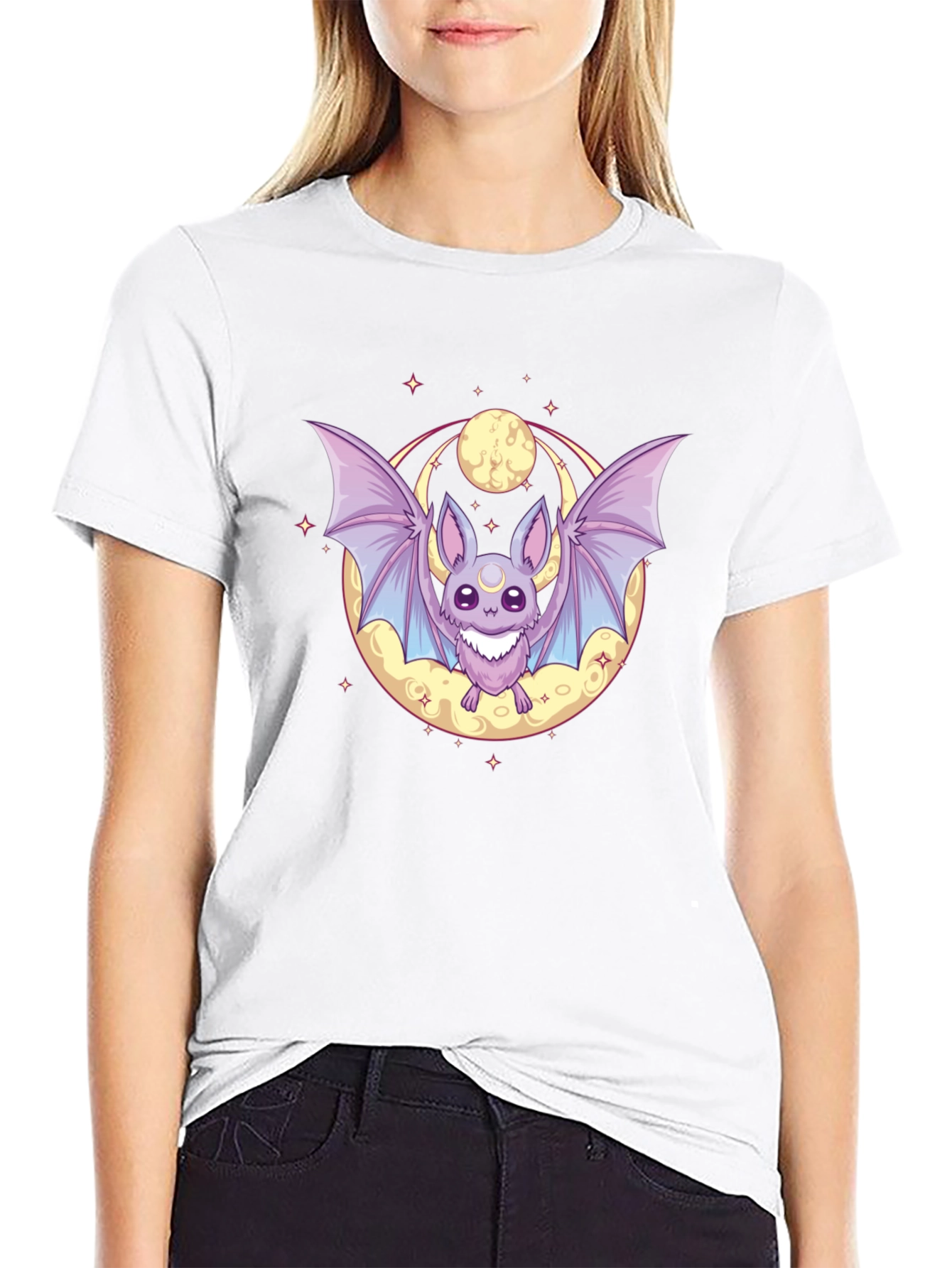 Cute Bat & Moon Graphic Tee