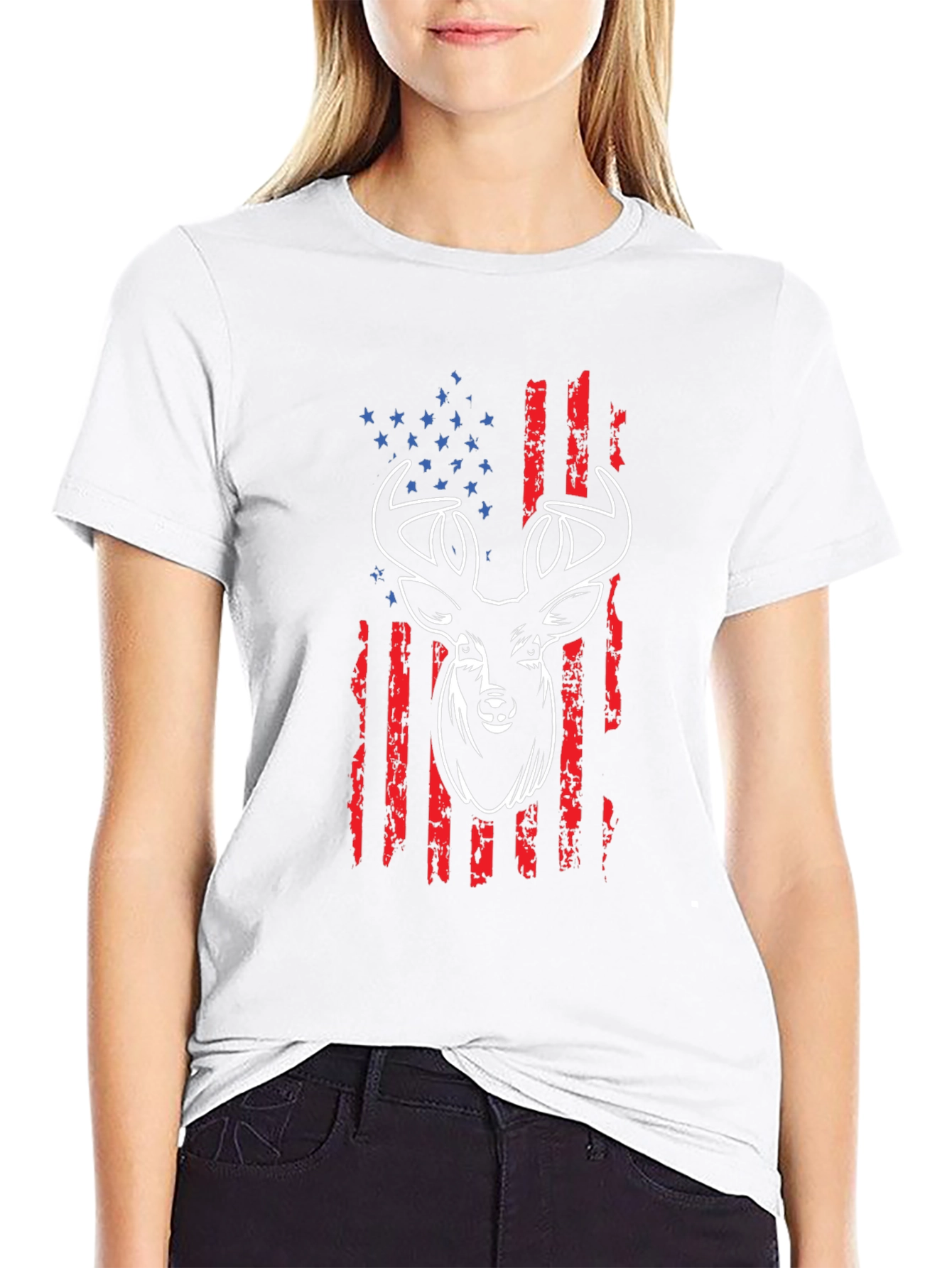American Flag Deer Graphic T-Shirt
