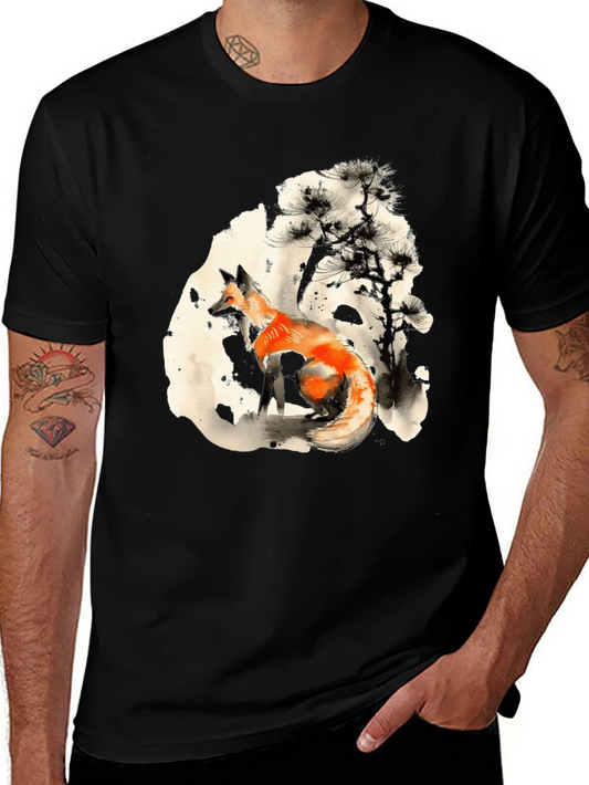Fox Ink Art Black T-Shirt