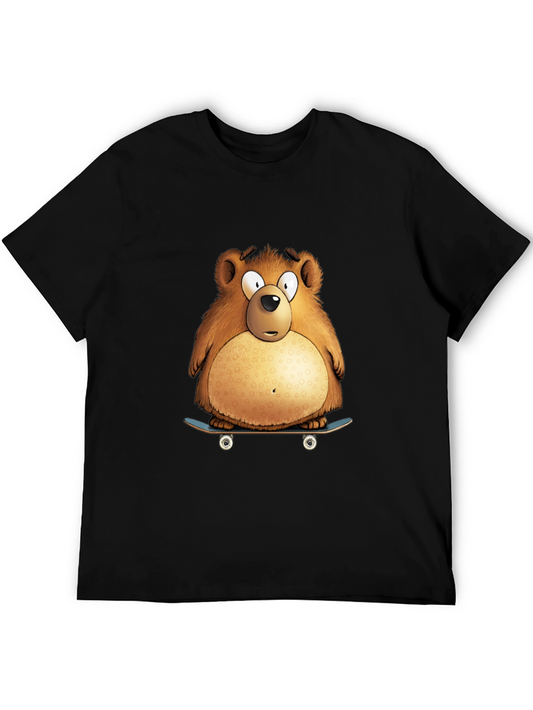 Bear on Skateboard Graphic Tee - Black