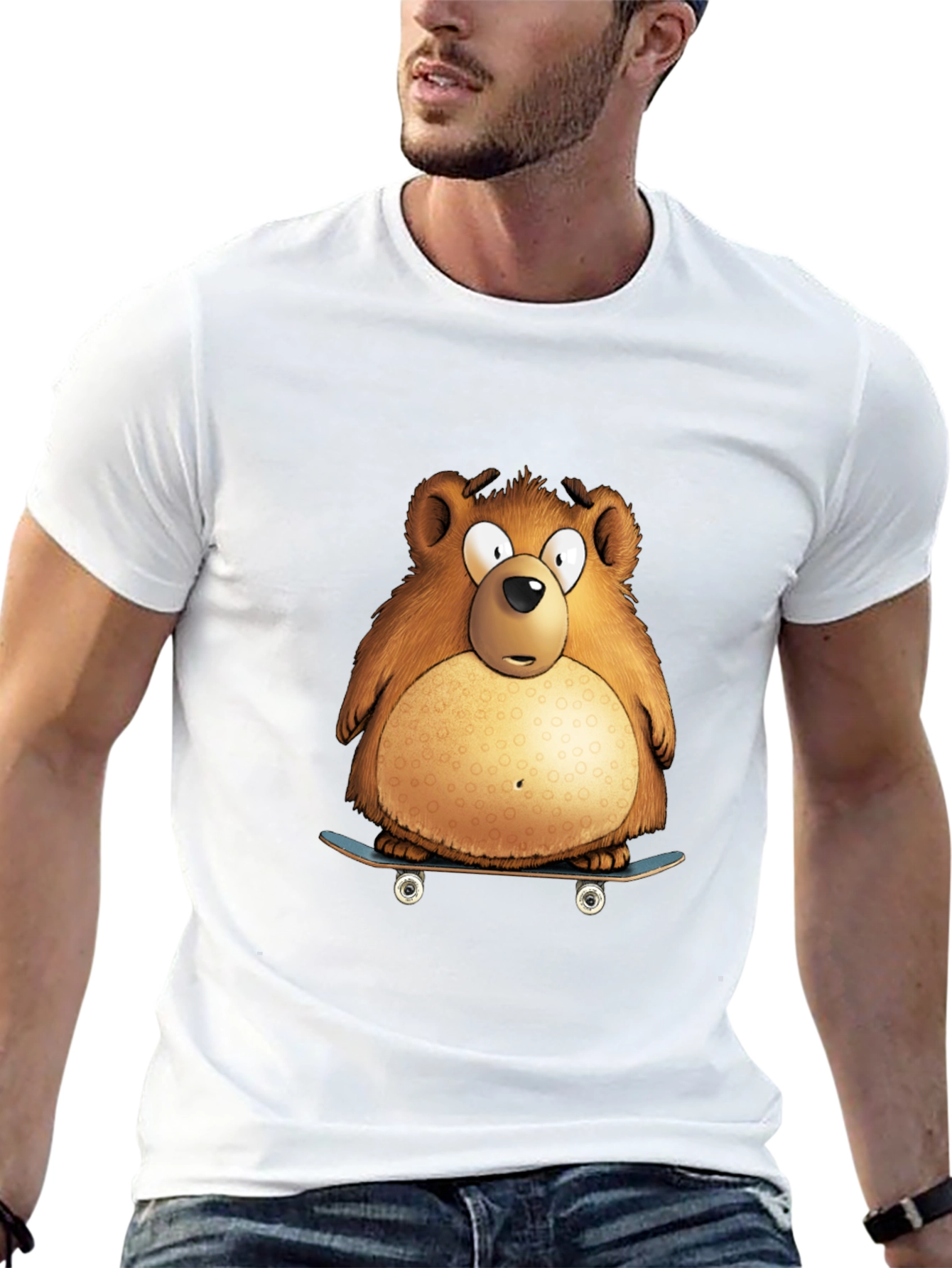 Bear on Skateboard Graphic Tee - Black