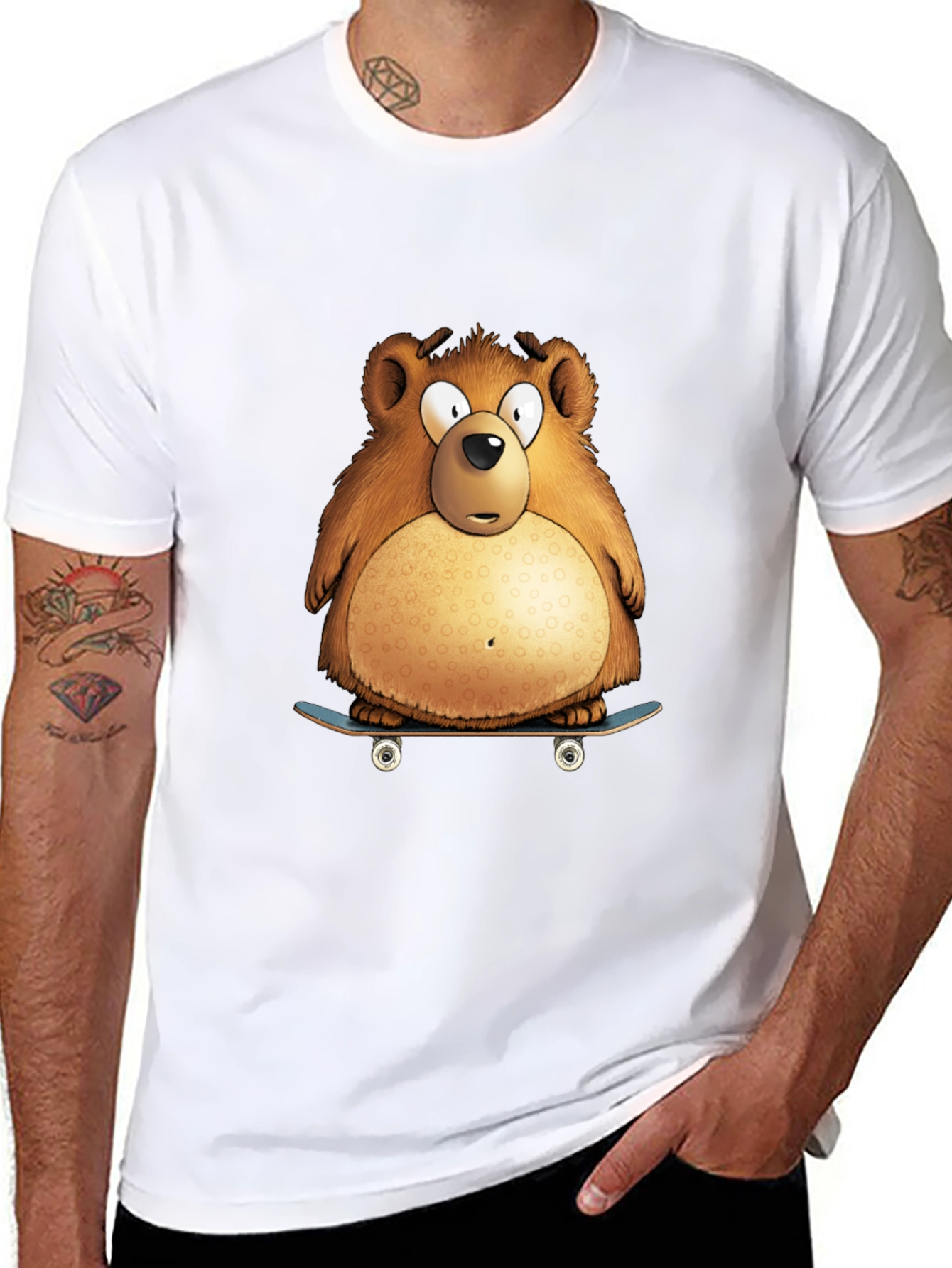 Bear on Skateboard Graphic Tee - Black