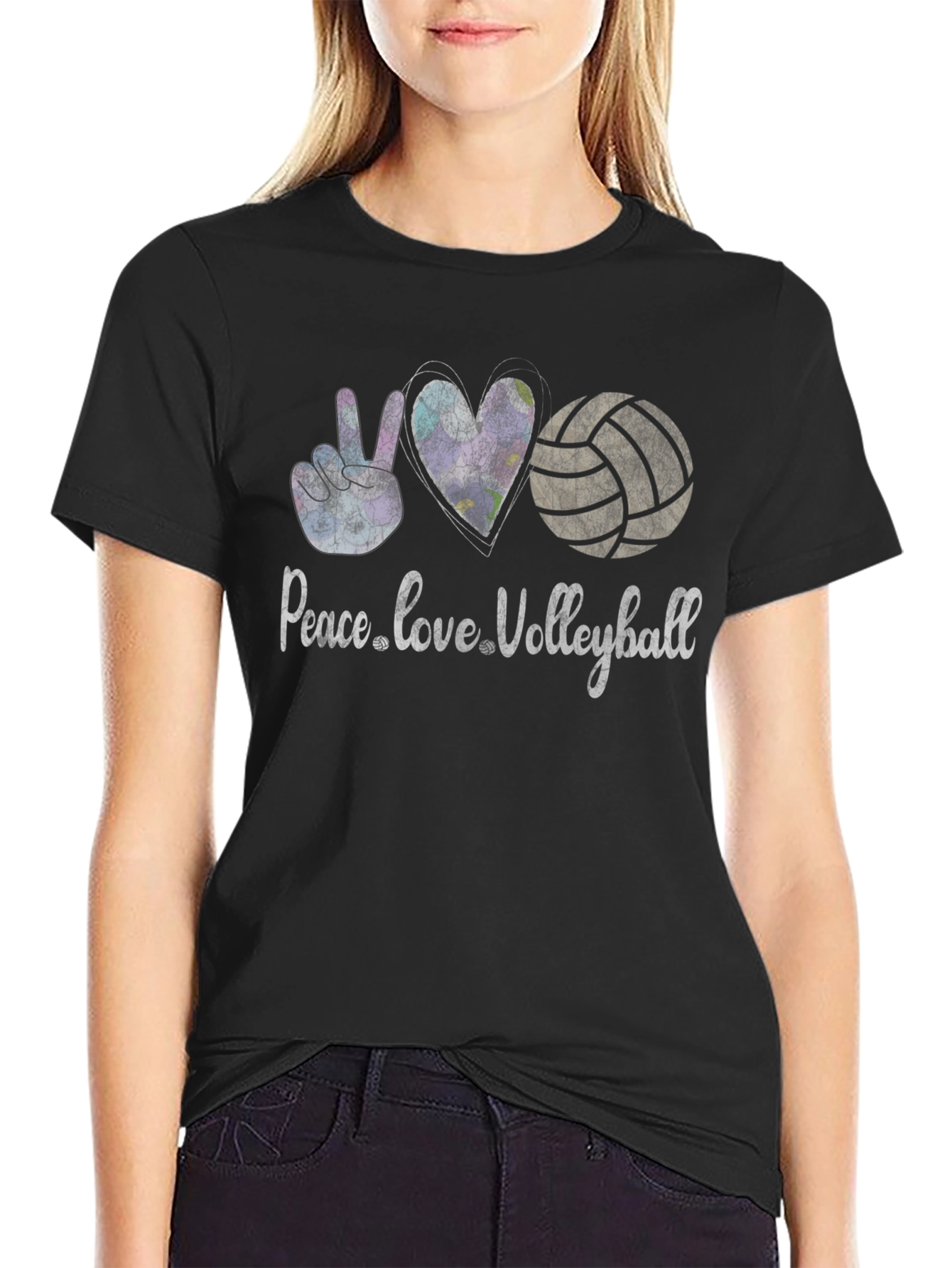 Peace Love Volleyball Graphic Tee - Black Cotton T-Shirt