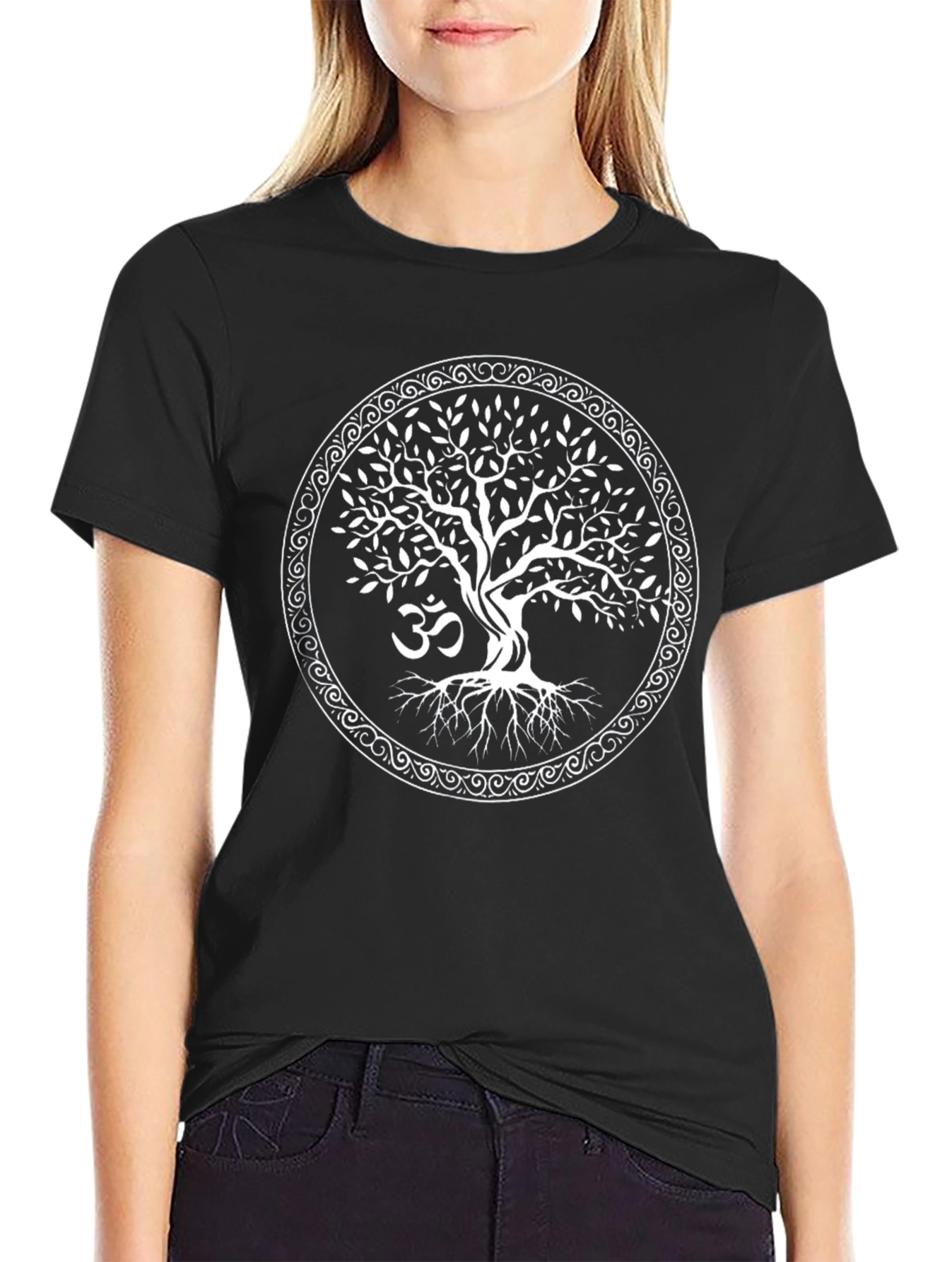 Tree of Life Om Symbol Black T-Shirt